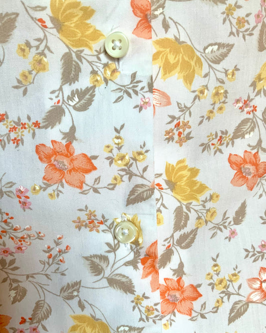 Chemisier femme fleuri orange et jaune Alain Figaret vintage 90