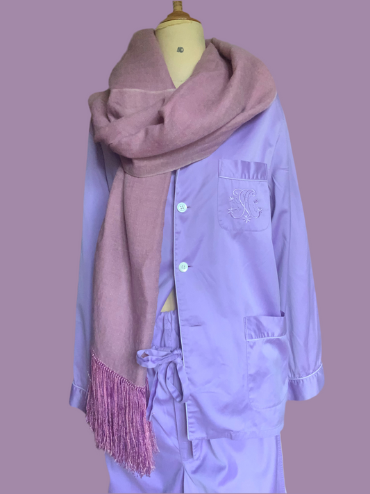 Pyjama pour femme en satin de coton lilas Alain Figaret vintage 90