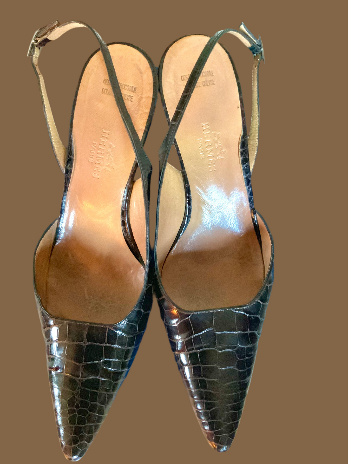 Escarpins slingback marron Hermès Vintage