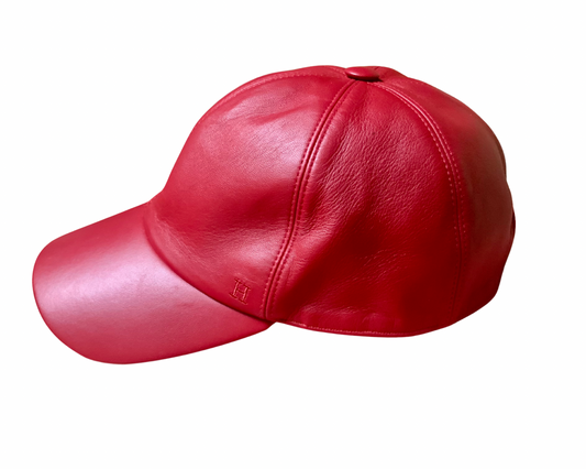 casquette en cuir rouge HERMÈS vintage 2000