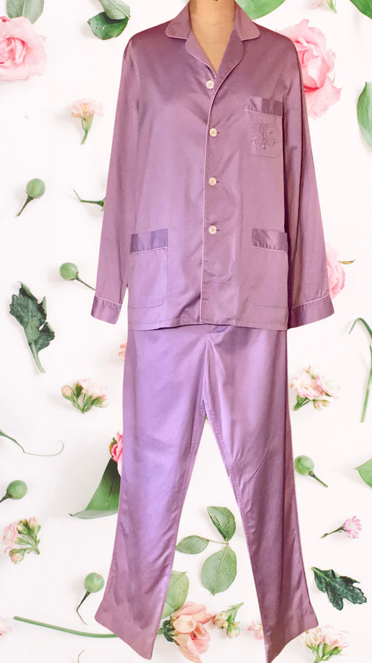 Pyjama pour femme en satin de coton lilas Alain Figaret vintage 90