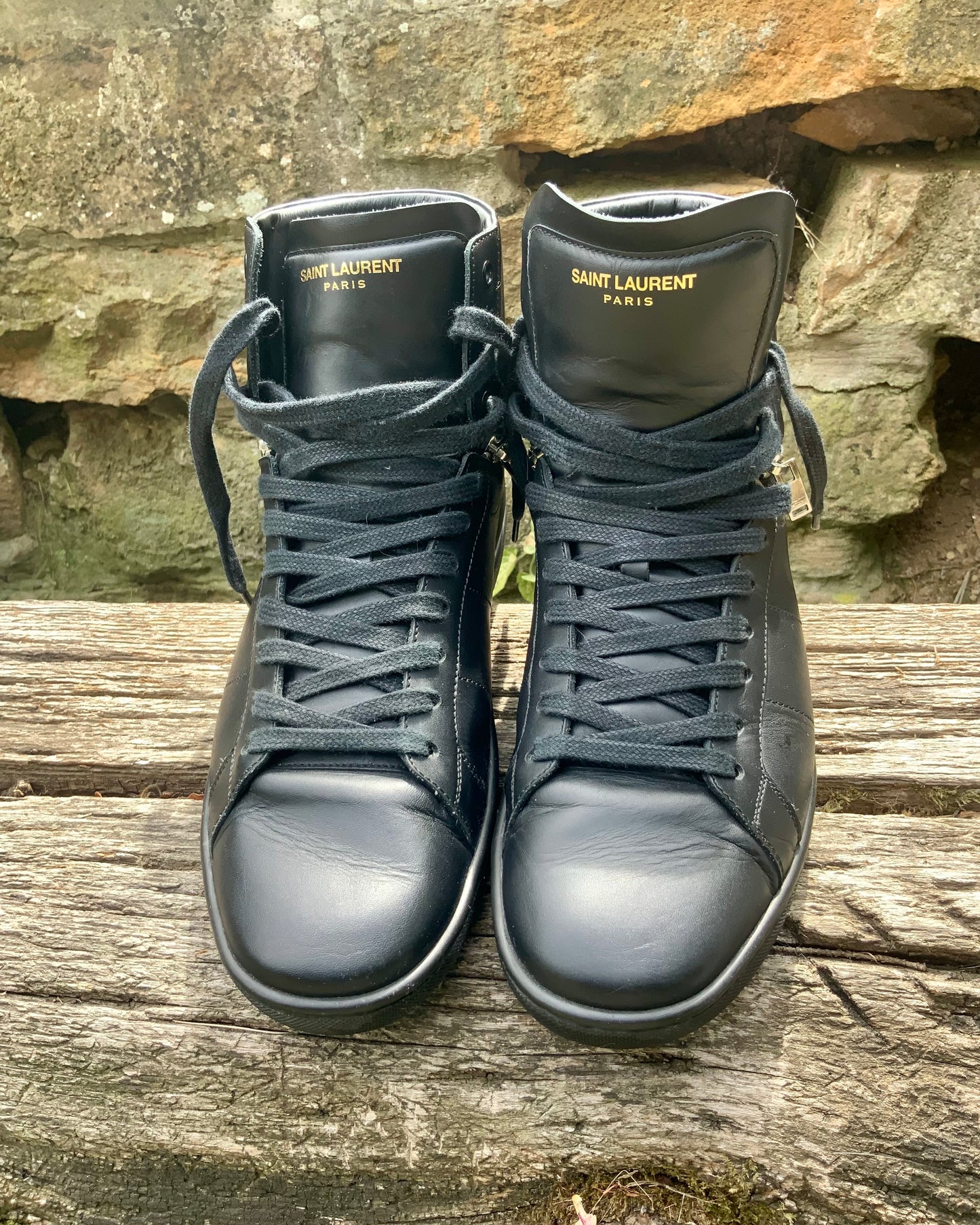 Sneakers montantes SL /17H en cuir noir avec zip argenté SAINT LAURENT