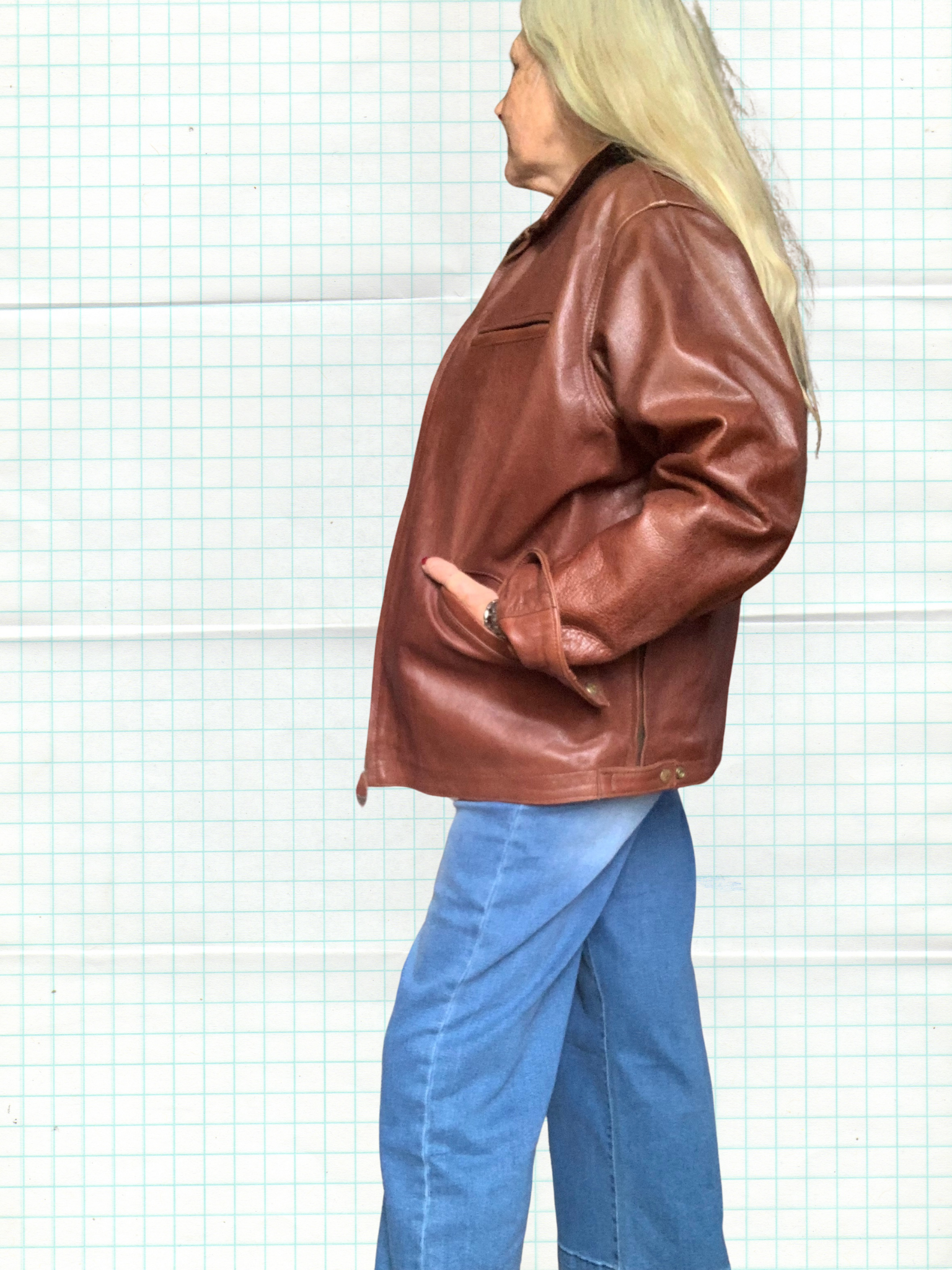 Veste Blouson En Cuir Vintage Années 80 Baltrami - Marron Foncé - Taille 3XL - Occasion Très Bon état