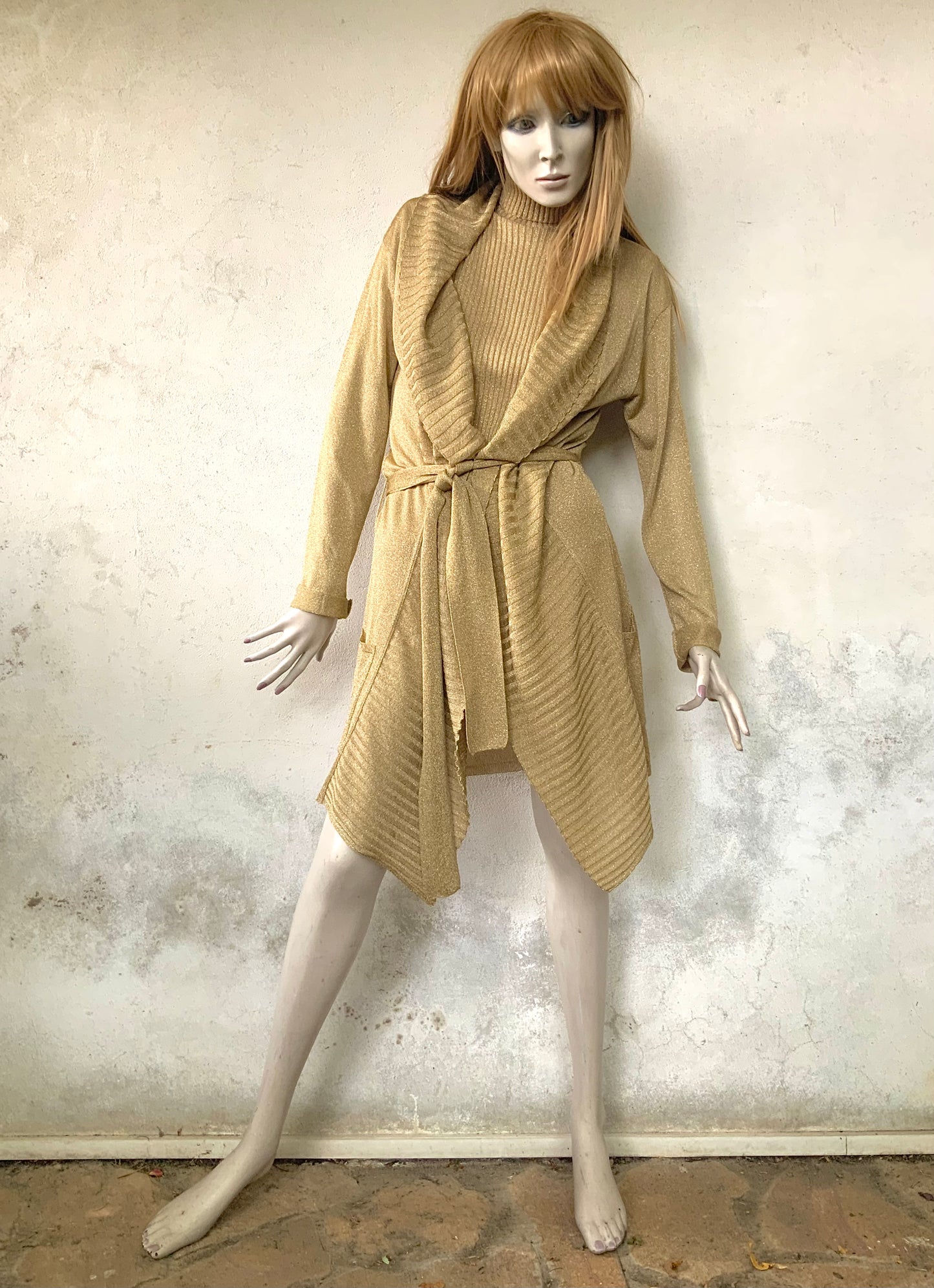 Gilet or en maille lurex ultra fine Georges Rech vintage