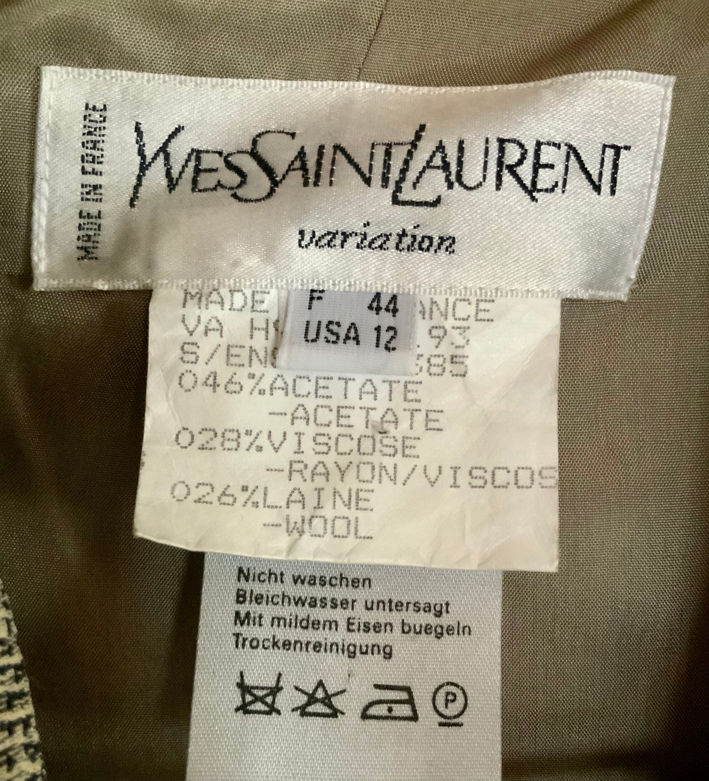 Tailleur jupe Yves Saint Laurent Variation carreaux Prince de Galles beige et noir Vintage