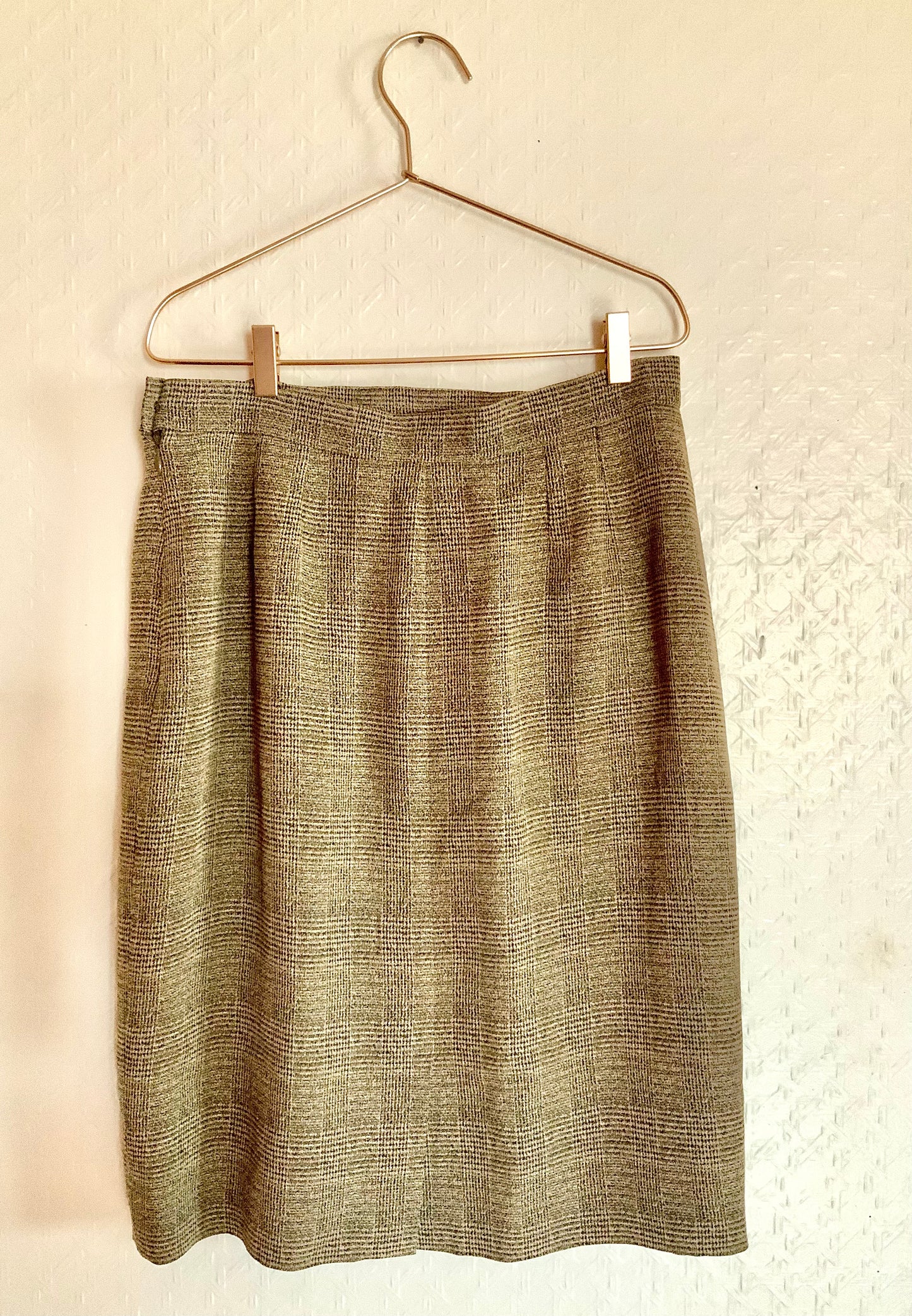 Tailleur jupe Yves Saint Laurent Variation carreaux Prince de Galles beige et noir Vintage