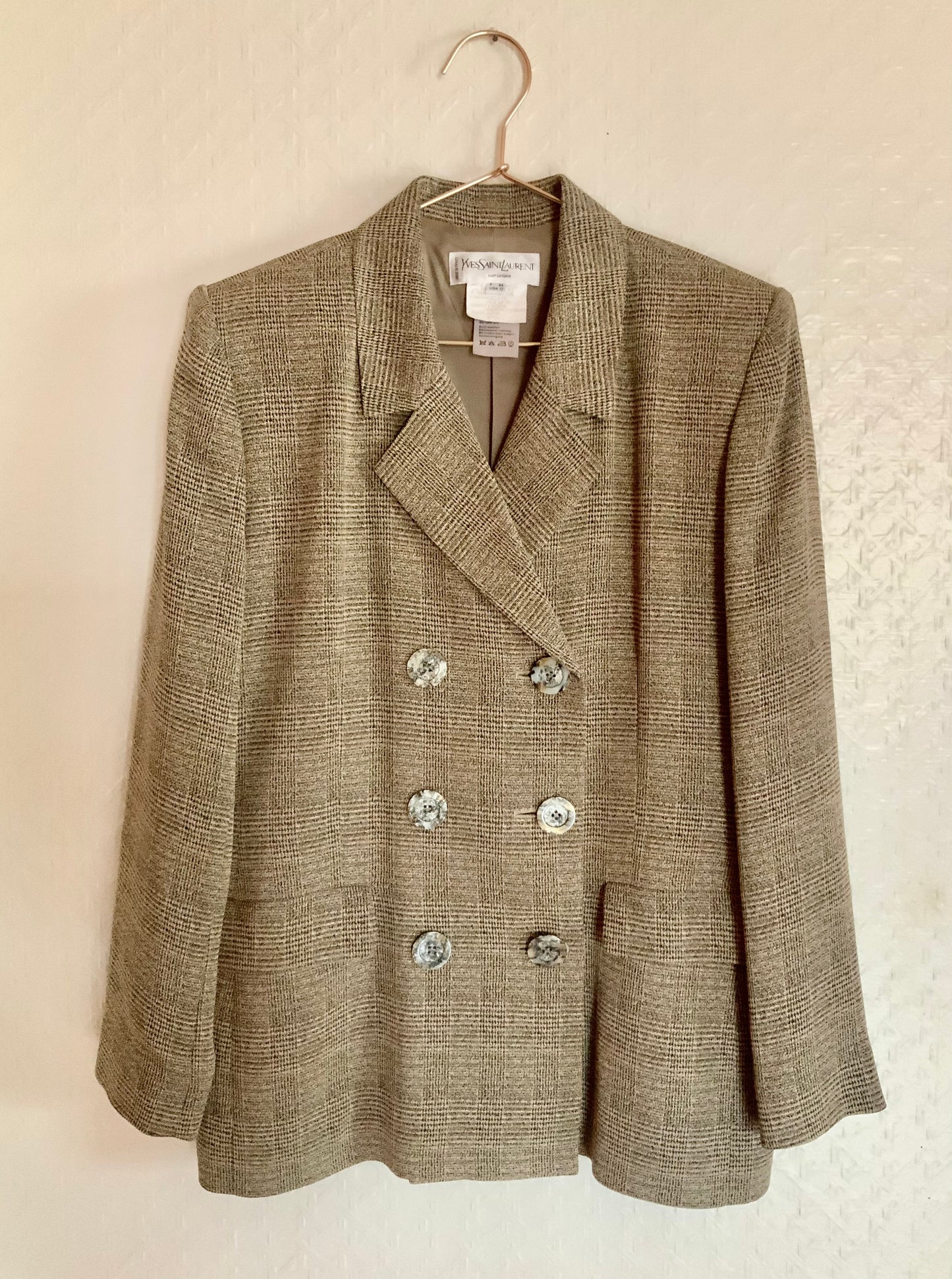Tailleur jupe Yves Saint Laurent Variation carreaux Prince de Galles beige et noir Vintage
