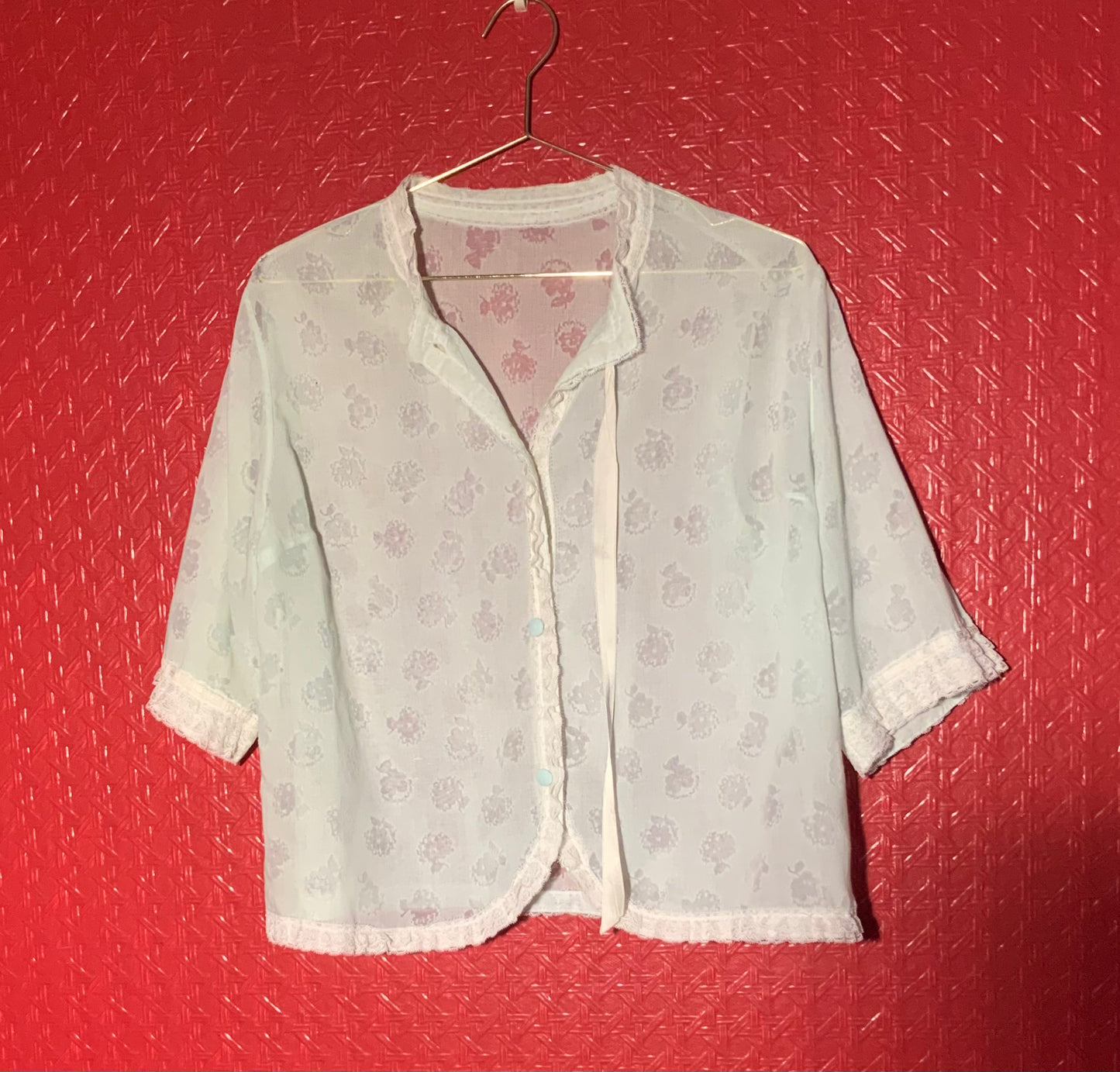 Déshabillé beu ciel et dentelle ivoire Maghalie Micord vintage