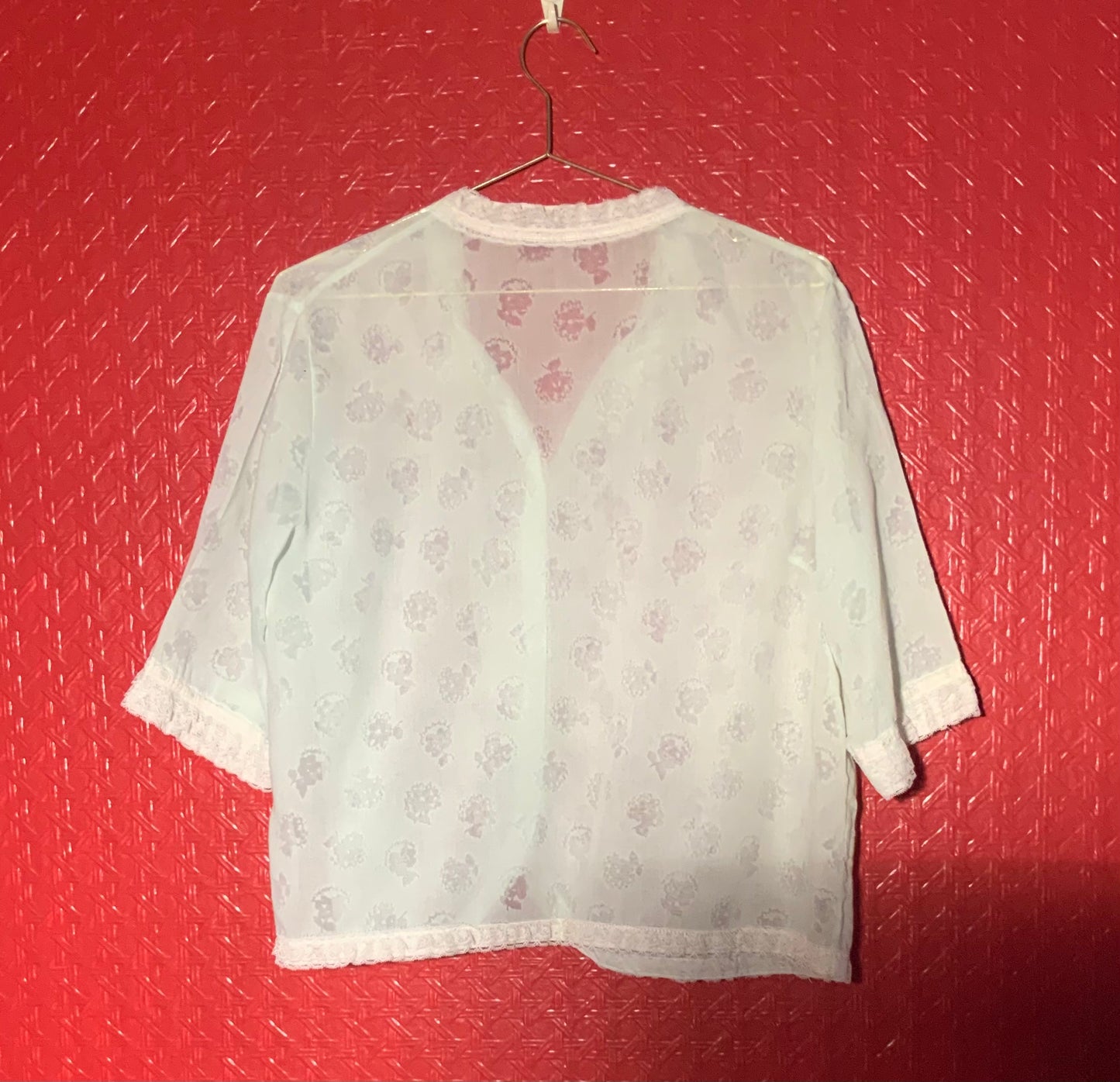 Déshabillé beu ciel et dentelle ivoire Maghalie Micord vintage