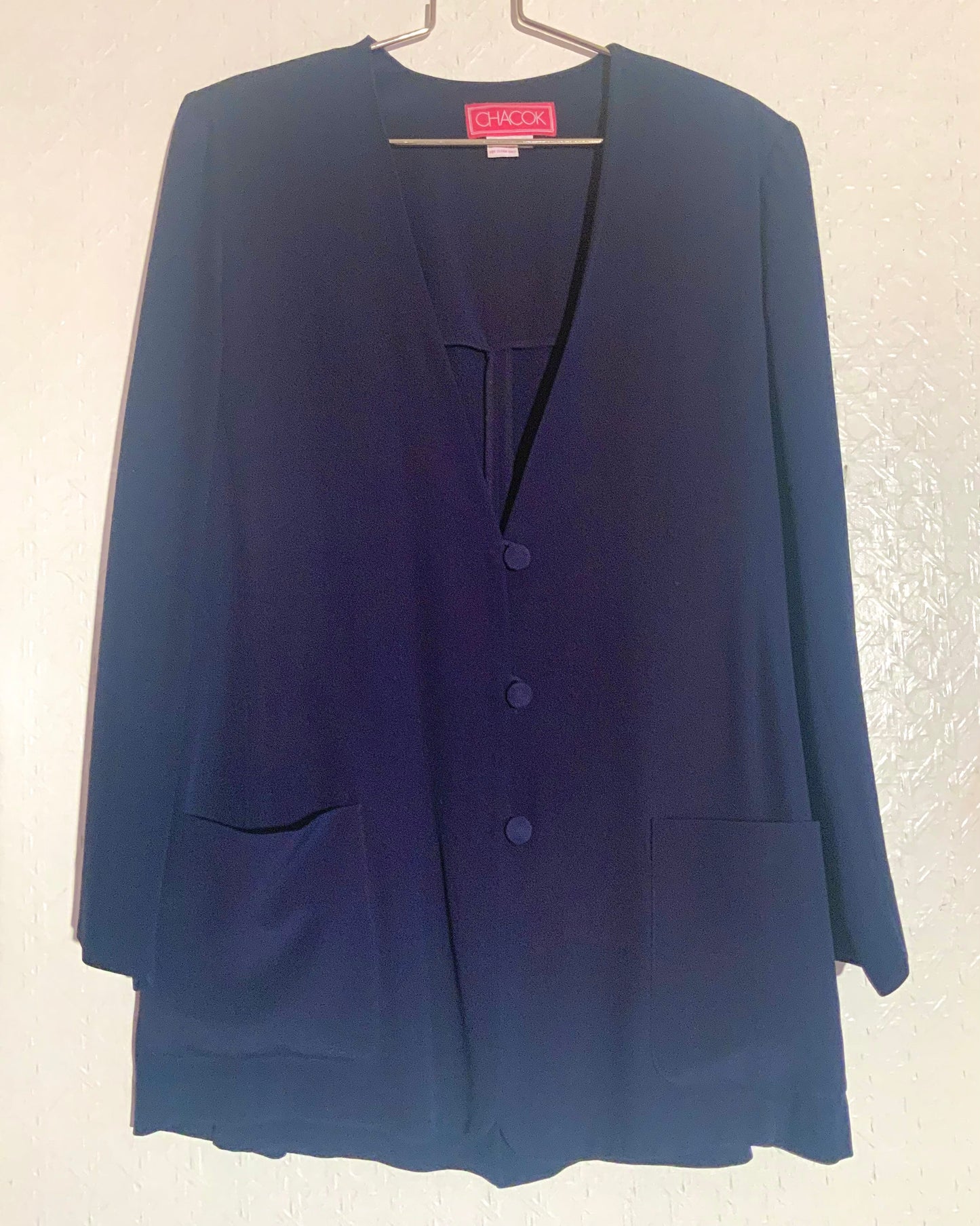 Ensemble veste et jupe en soie bleu marine CHACOK vintage 90