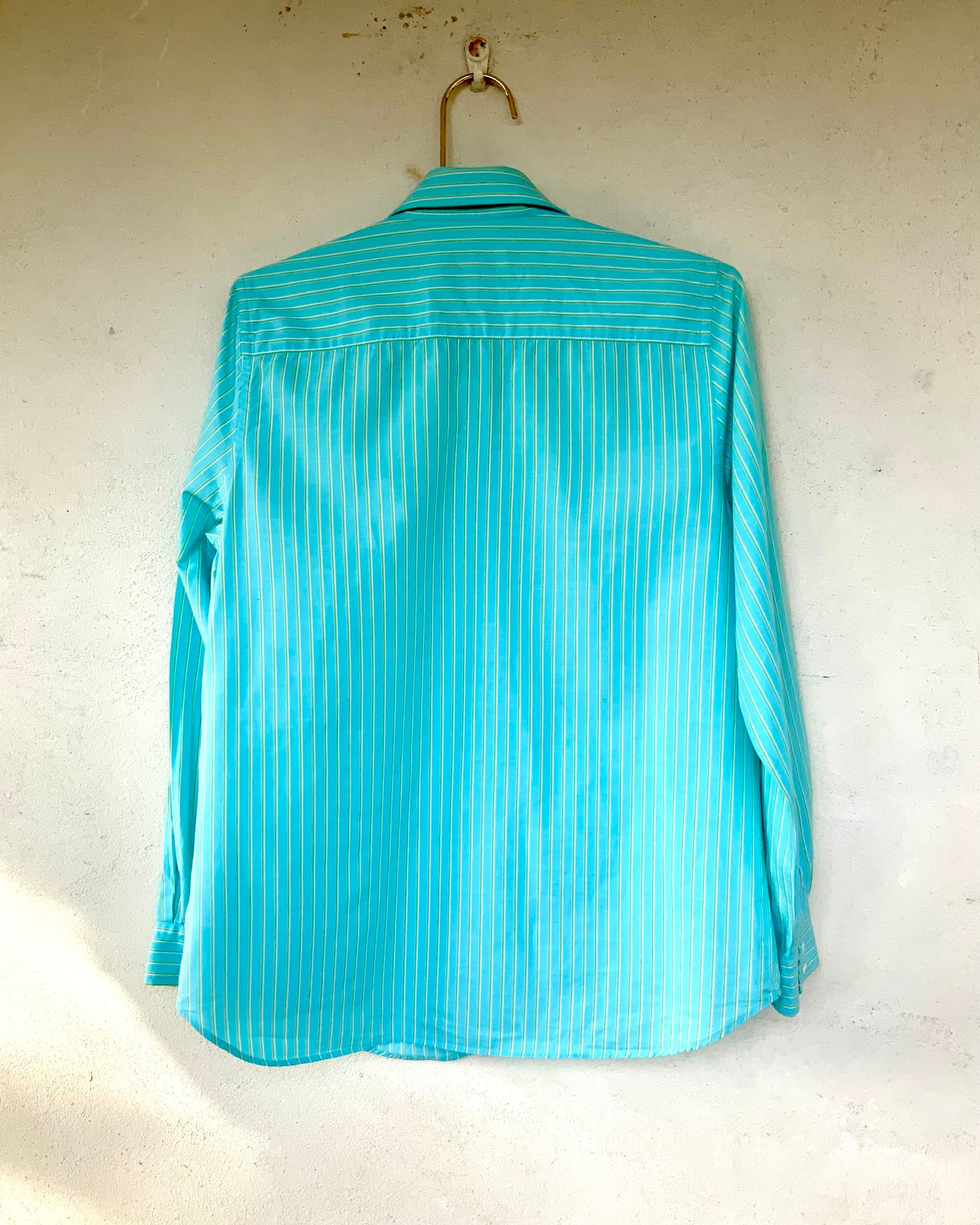 Chemise femme turquoise et rayures vertes et blanches Alain Figaret vintage