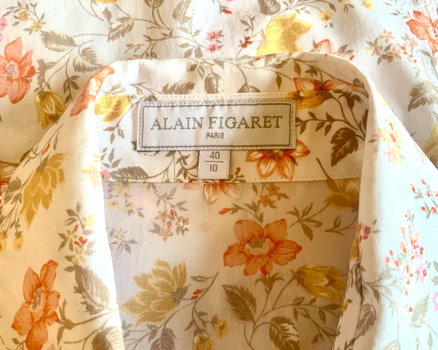 Chemisier femme fleuri orange et jaune Alain Figaret vintage 90