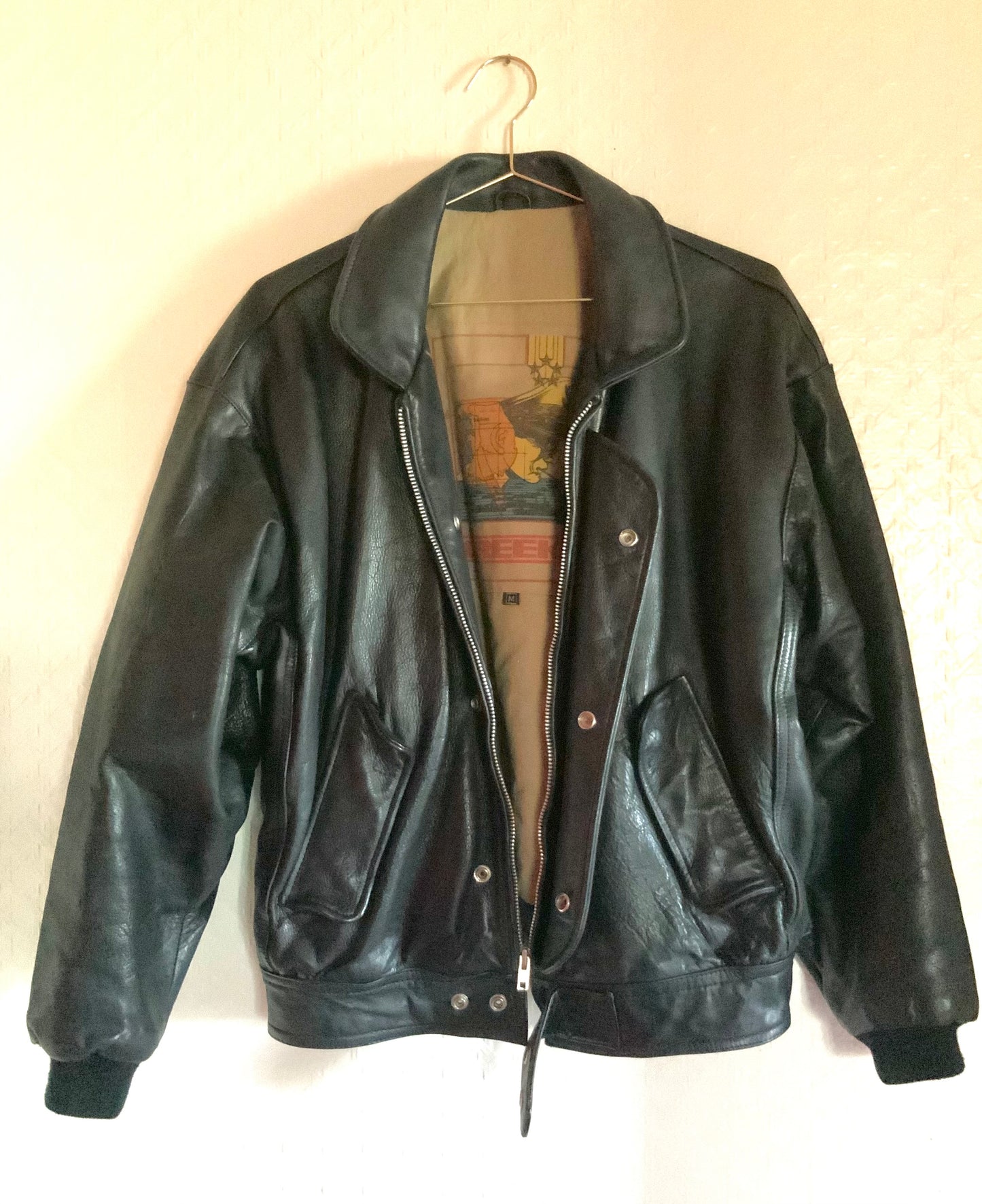 Blouson Bombers en cuir noir CREEKS vintage