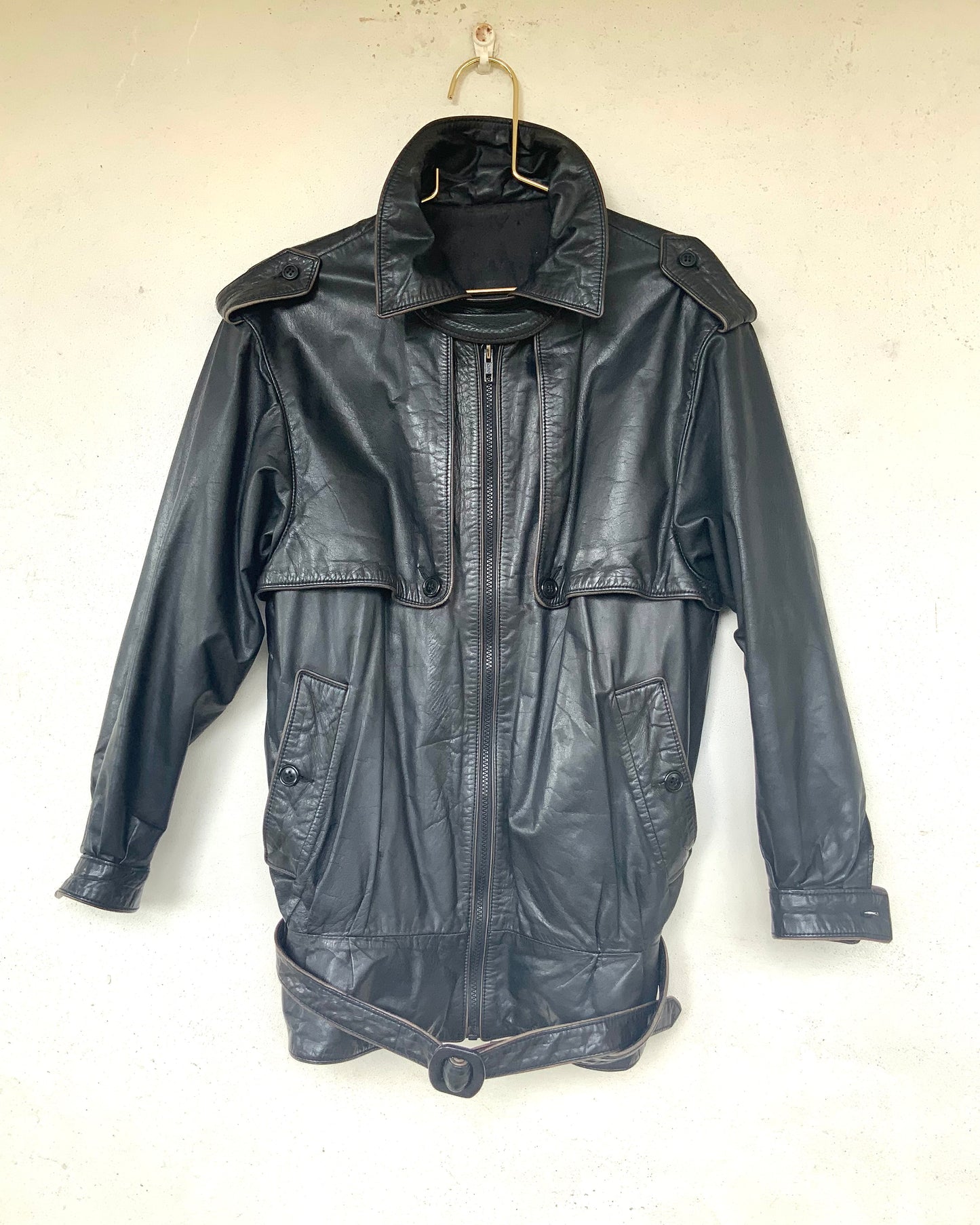 Blouson en cuir noir vintage années 80 Mac Douglas