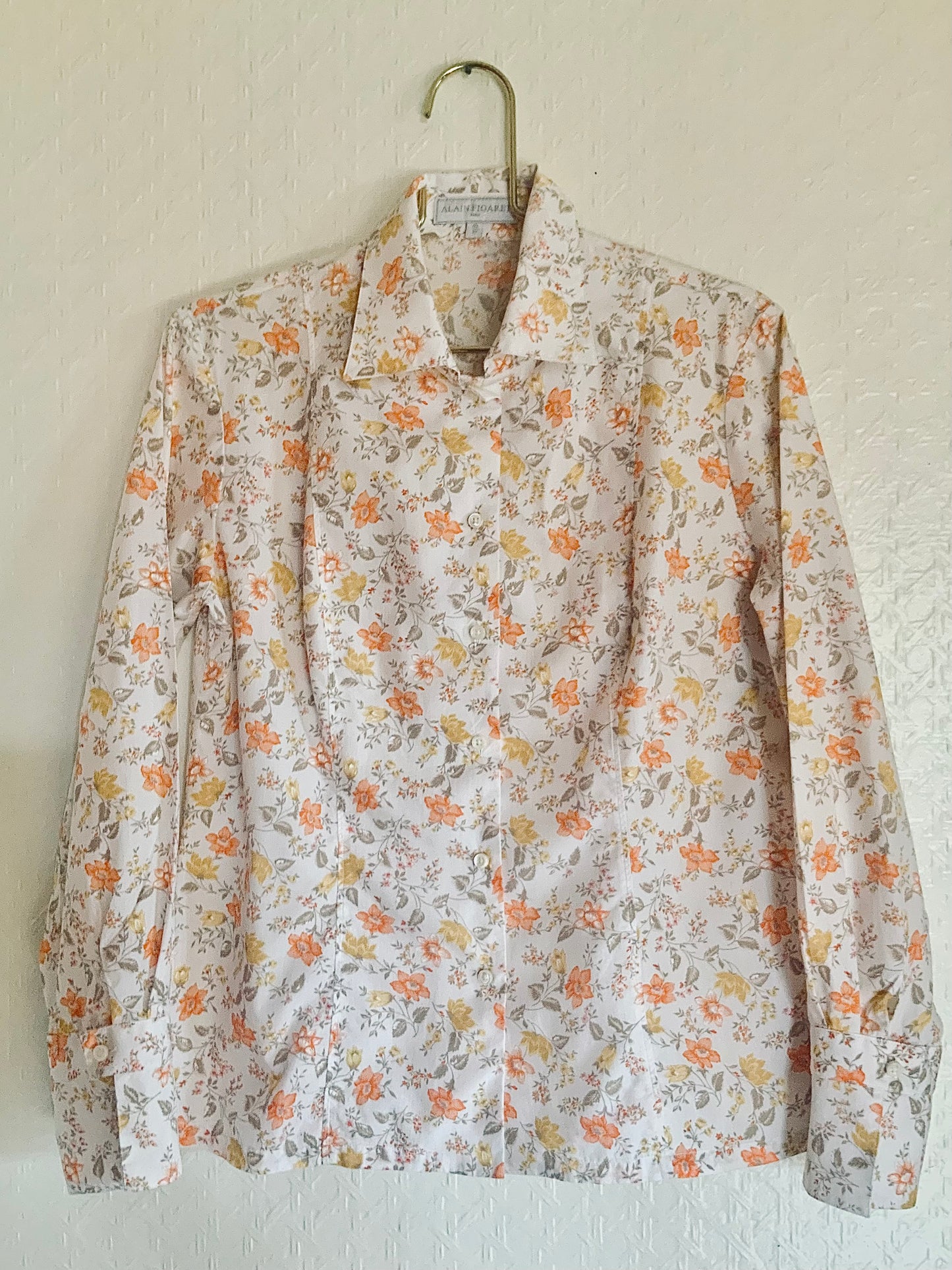 Chemisier femme fleuri orange et jaune Alain Figaret vintage 90