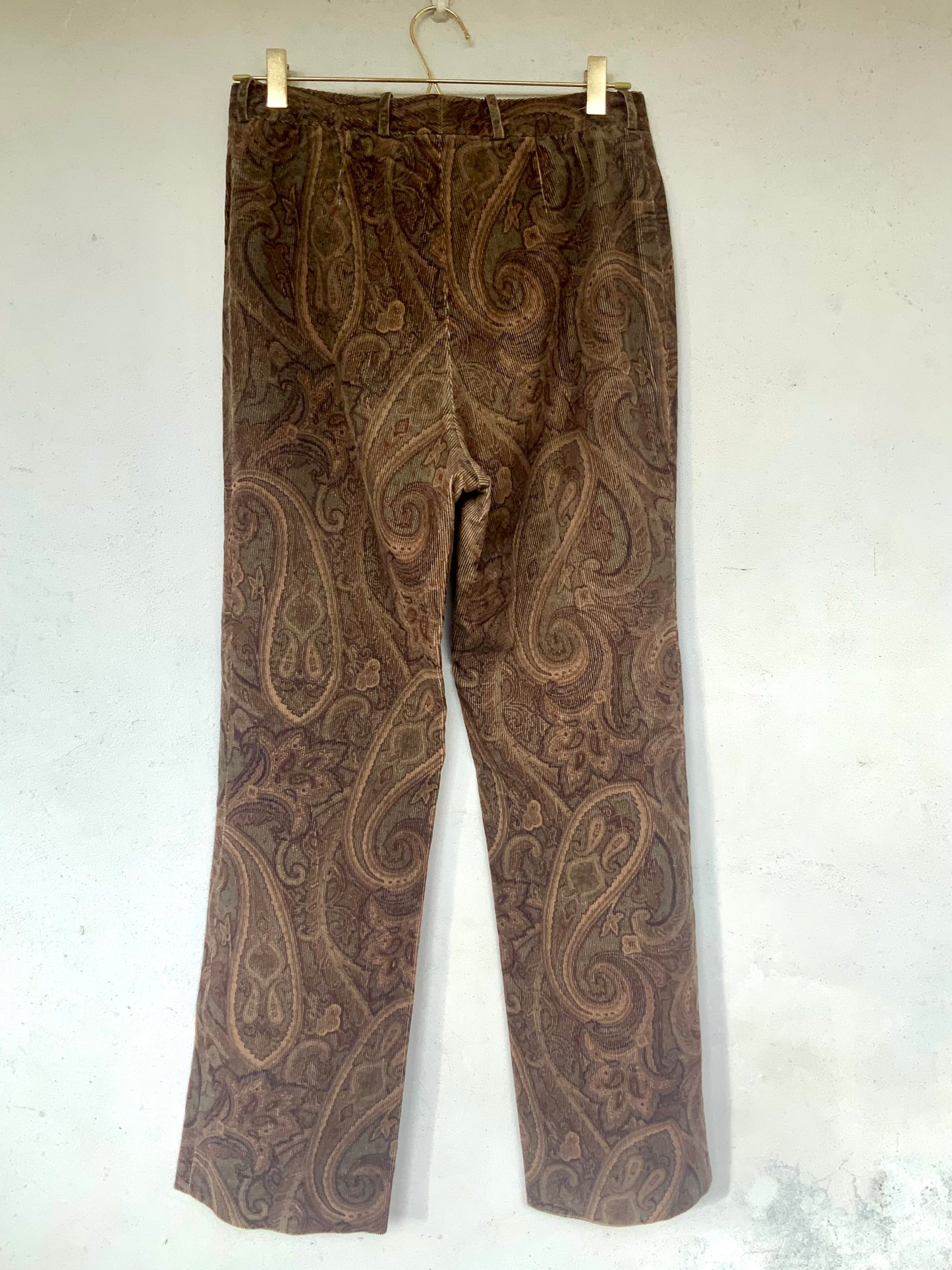 Pantalon en velours milleraies motif paisley CELINE vintage années 90