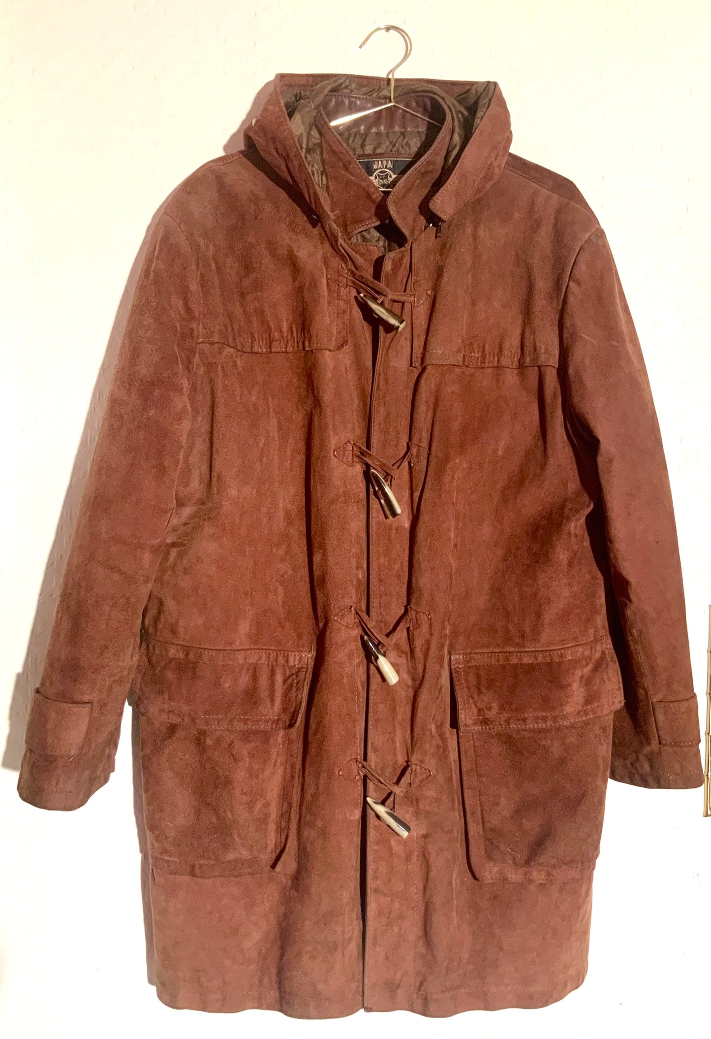 Duffle-coat en daim marron noisette Japa le Cuir vintage 90