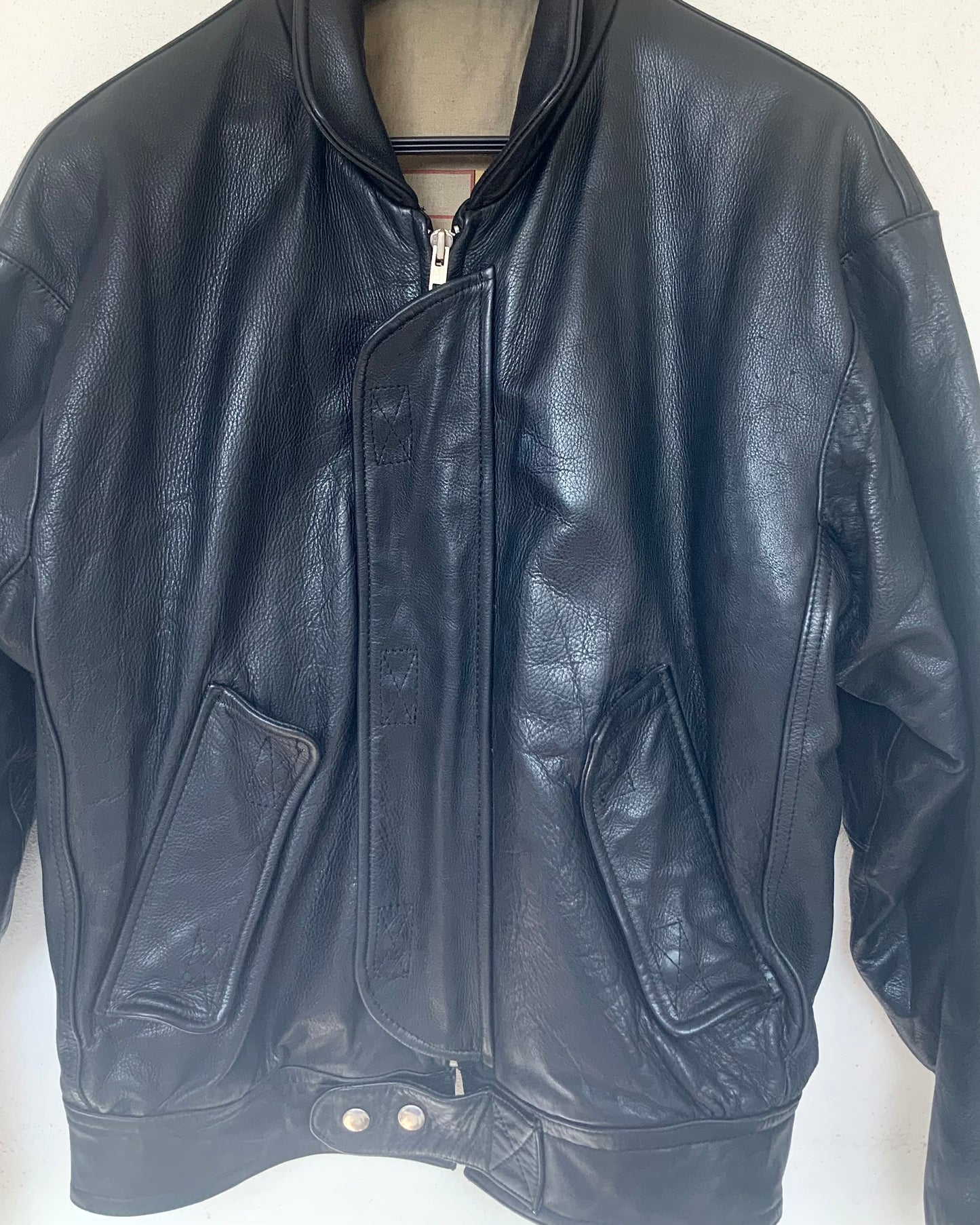 Blouson Bombers en cuir noir CREEKS vintage