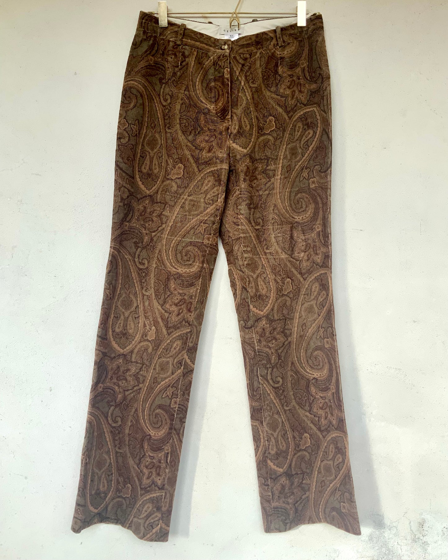 Pantalon en velours milleraies motif paisley CELINE vintage années 90