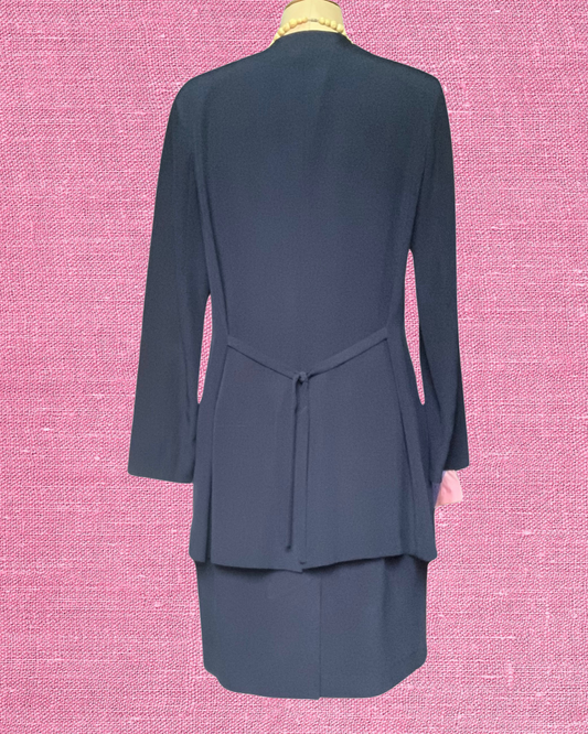 Ensemble veste et jupe en soie bleu marine CHACOK vintage 90