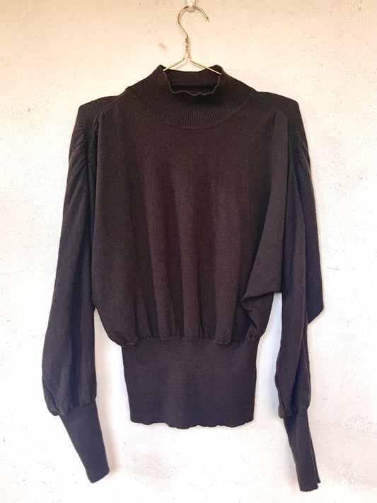 Pull marron manches froncées vintage