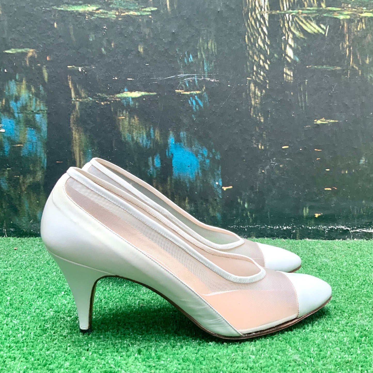 Escarpins cuir blanc et mesh Maud Frizon vintage