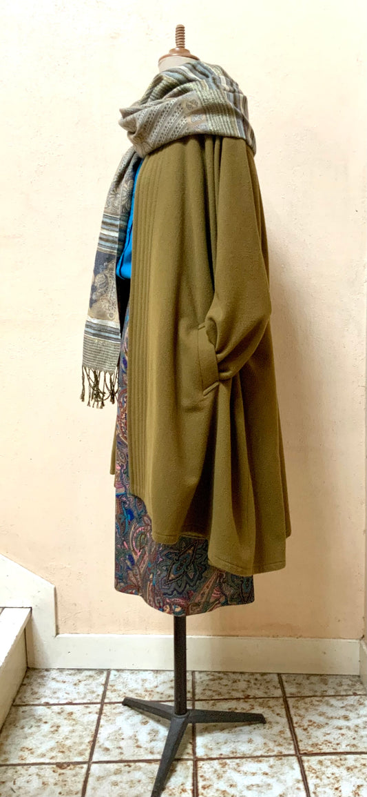 Manteau / Cape  oversize en laine vert kaki Optima vintage