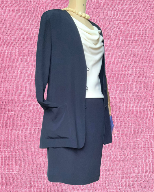 Ensemble veste et jupe en soie bleu marine CHACOK vintage 90