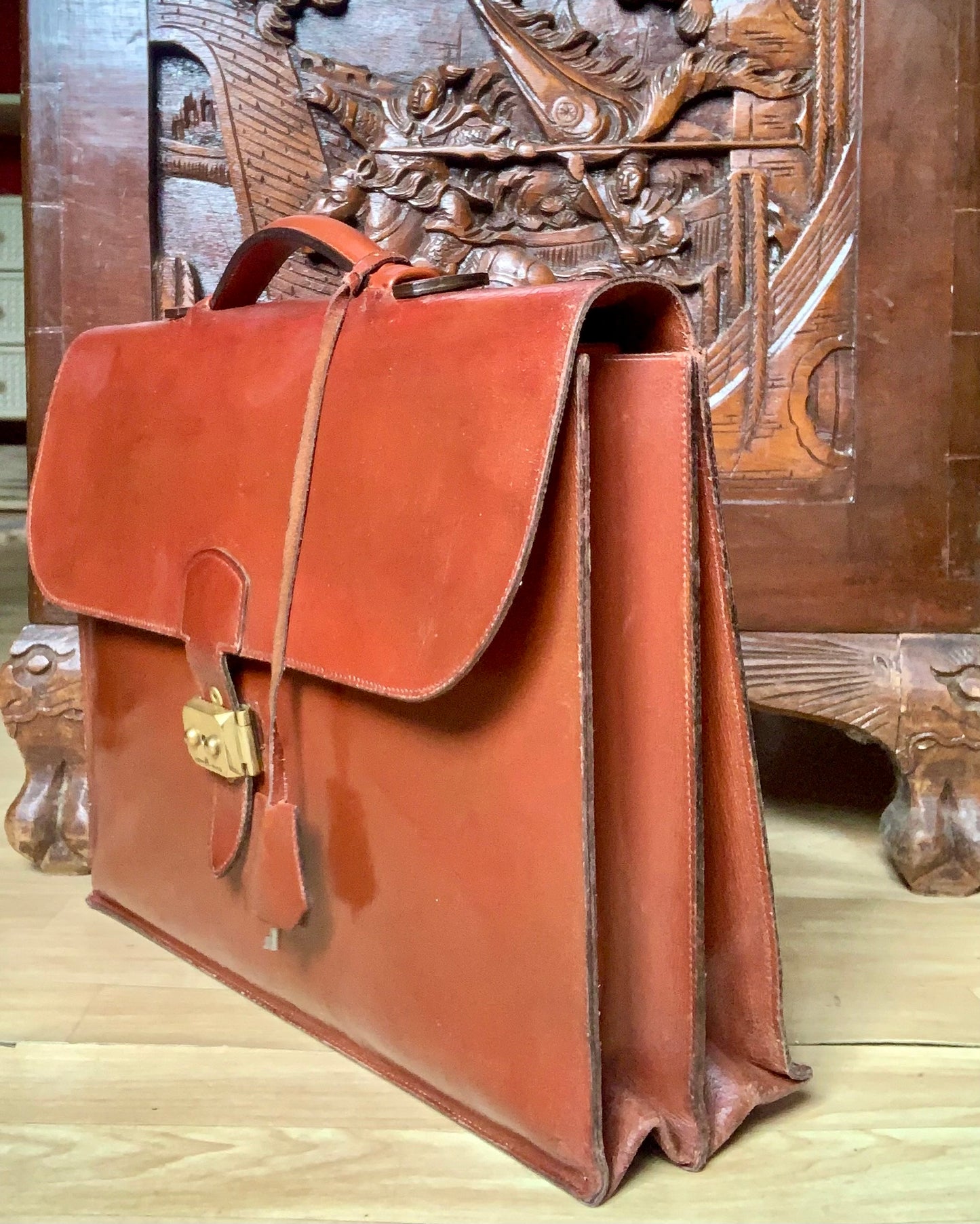 Sac à dépêches HERMES en cuir vintage