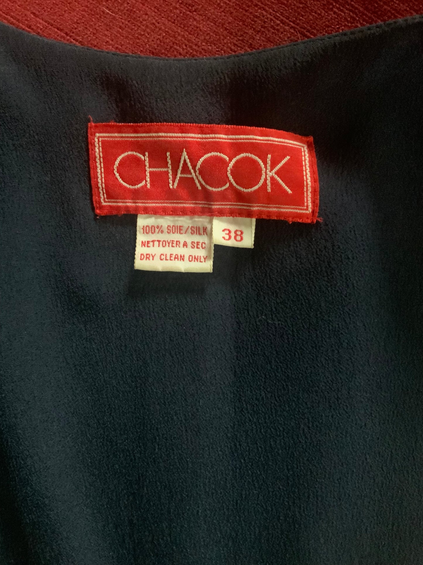 Ensemble veste et jupe en soie bleu marine CHACOK vintage 90