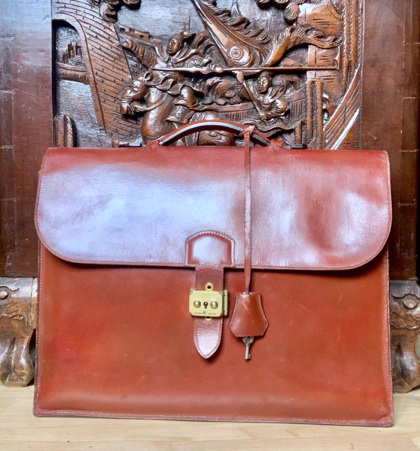 Sac à dépêches HERMES en cuir vintage