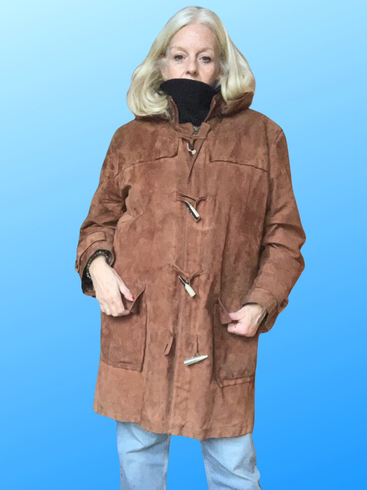 Duffle-coat en daim marron noisette Japa le Cuir vintage 90