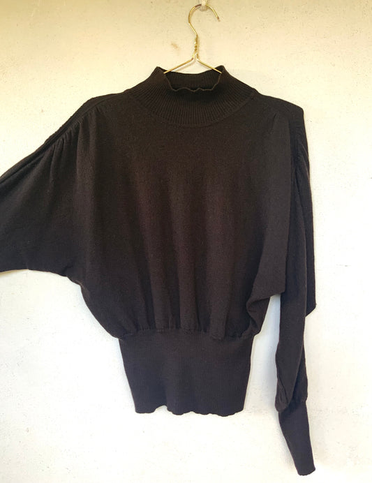 Pull marron manches froncées vintage