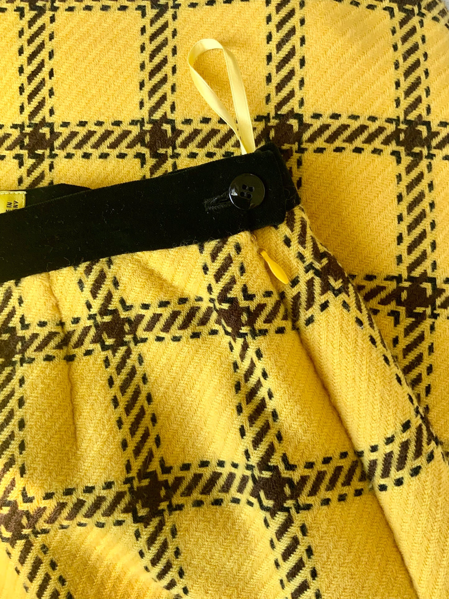 Jupe droite jaune quadrillée marron et noir  Escada vintage