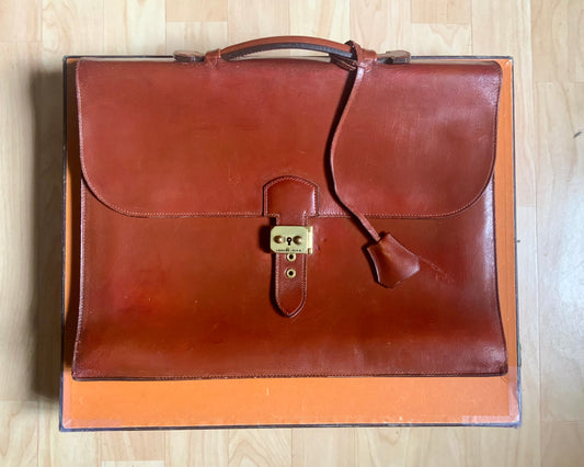 Sac à dépêches HERMES en cuir vintage