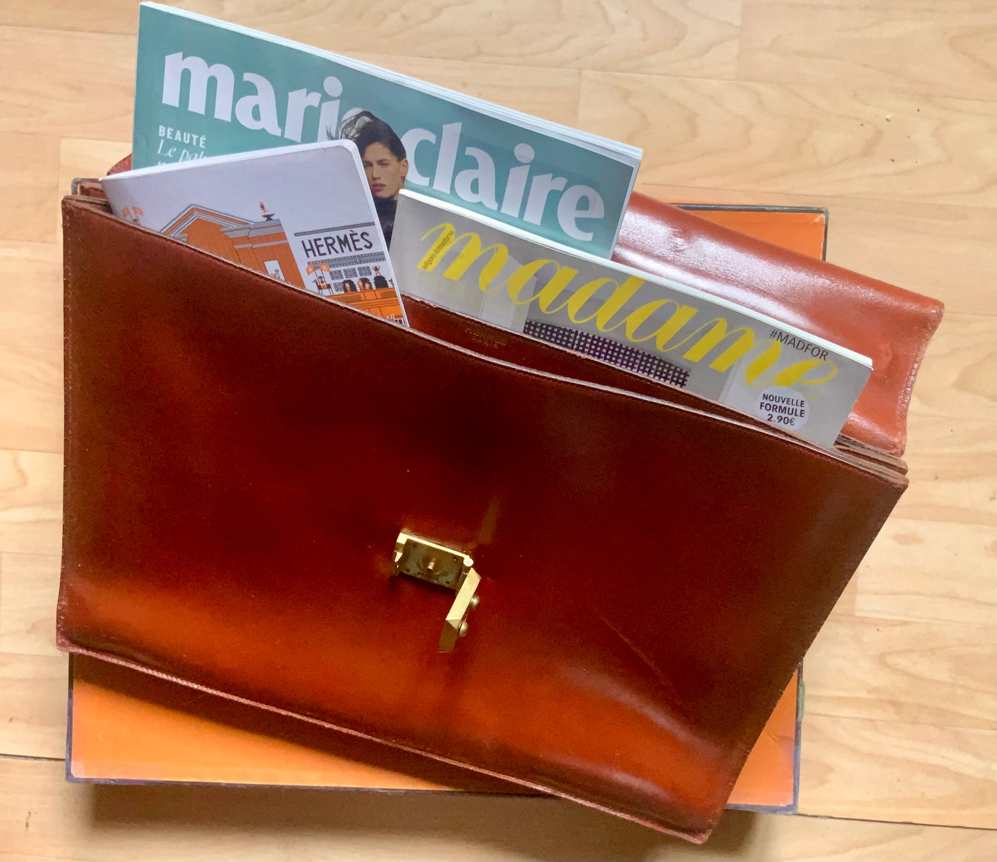 Sac à dépêches HERMES en cuir vintage