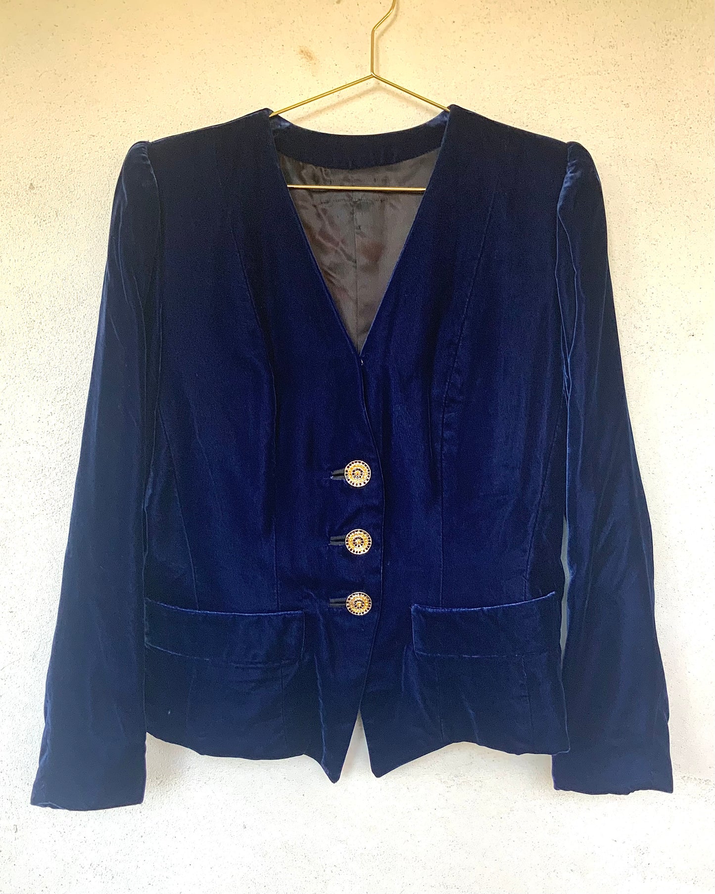 Ensemble veste et jupe en velours bleu Yves Saint Laurent rive gauche vintage 90