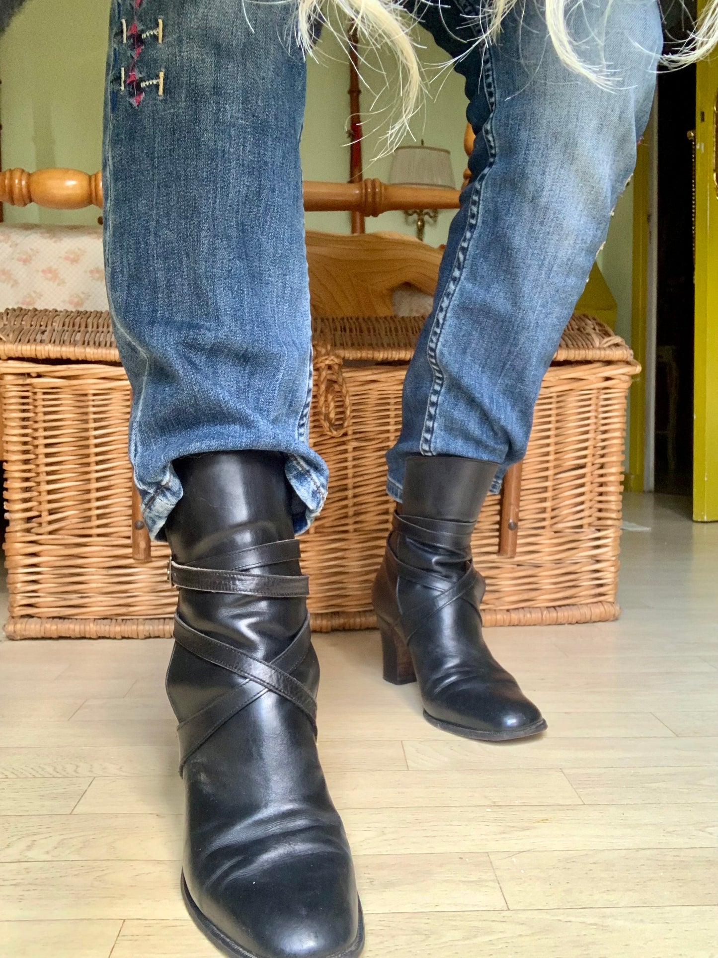 Bottines en cuir noir Stéphane Kélian vintage