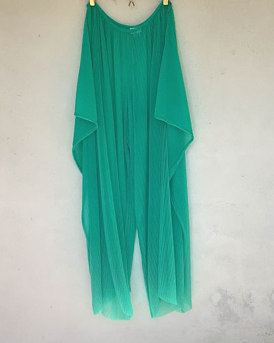 Pantalon large en voile plissé turquoise vintage Rachel Papo