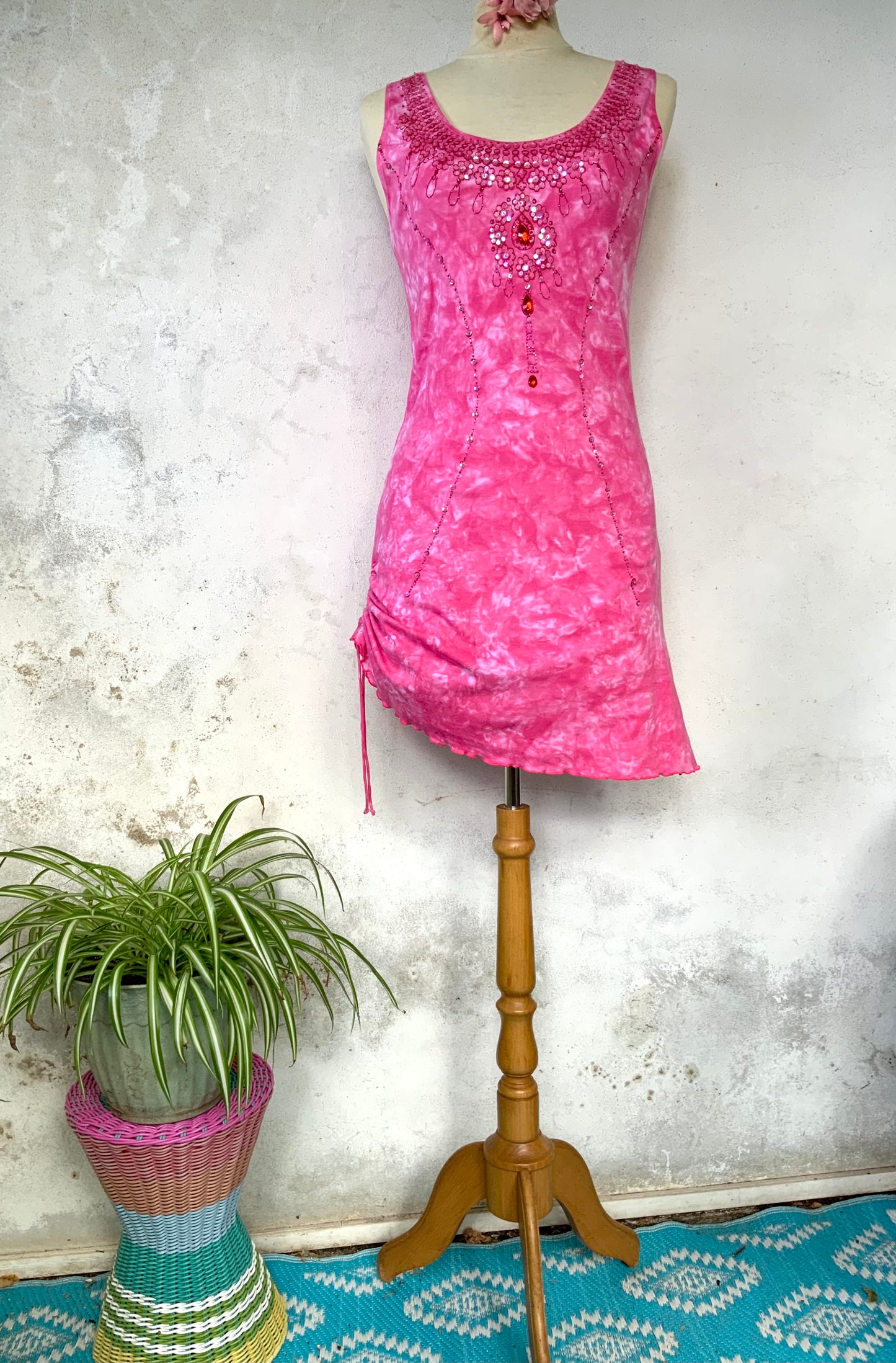 Mini robe tie&dye rose  et strass