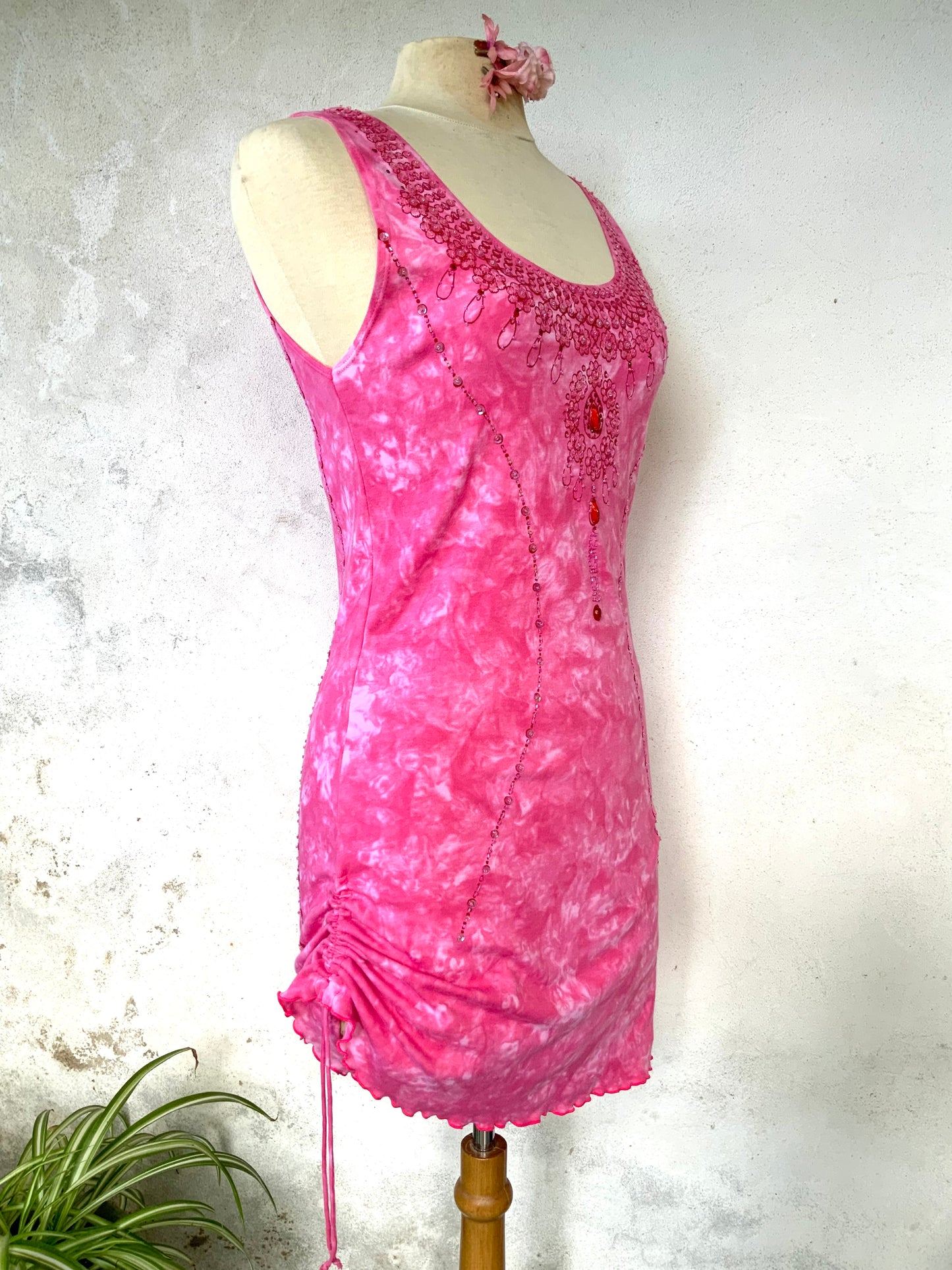 Mini robe tie&dye rose  et strass