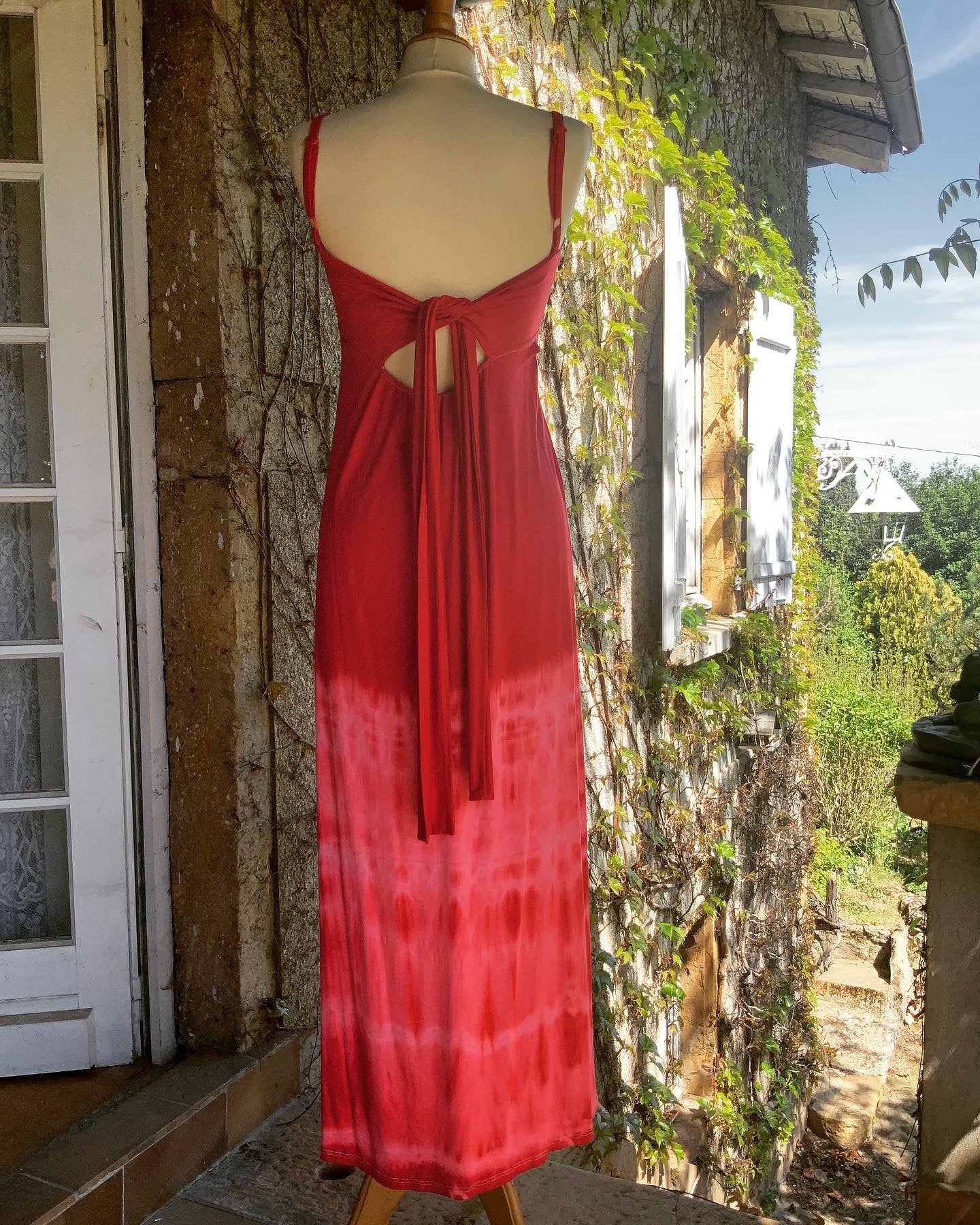 Robe longue tie&dye rouge et blanc Deby Debo vintage