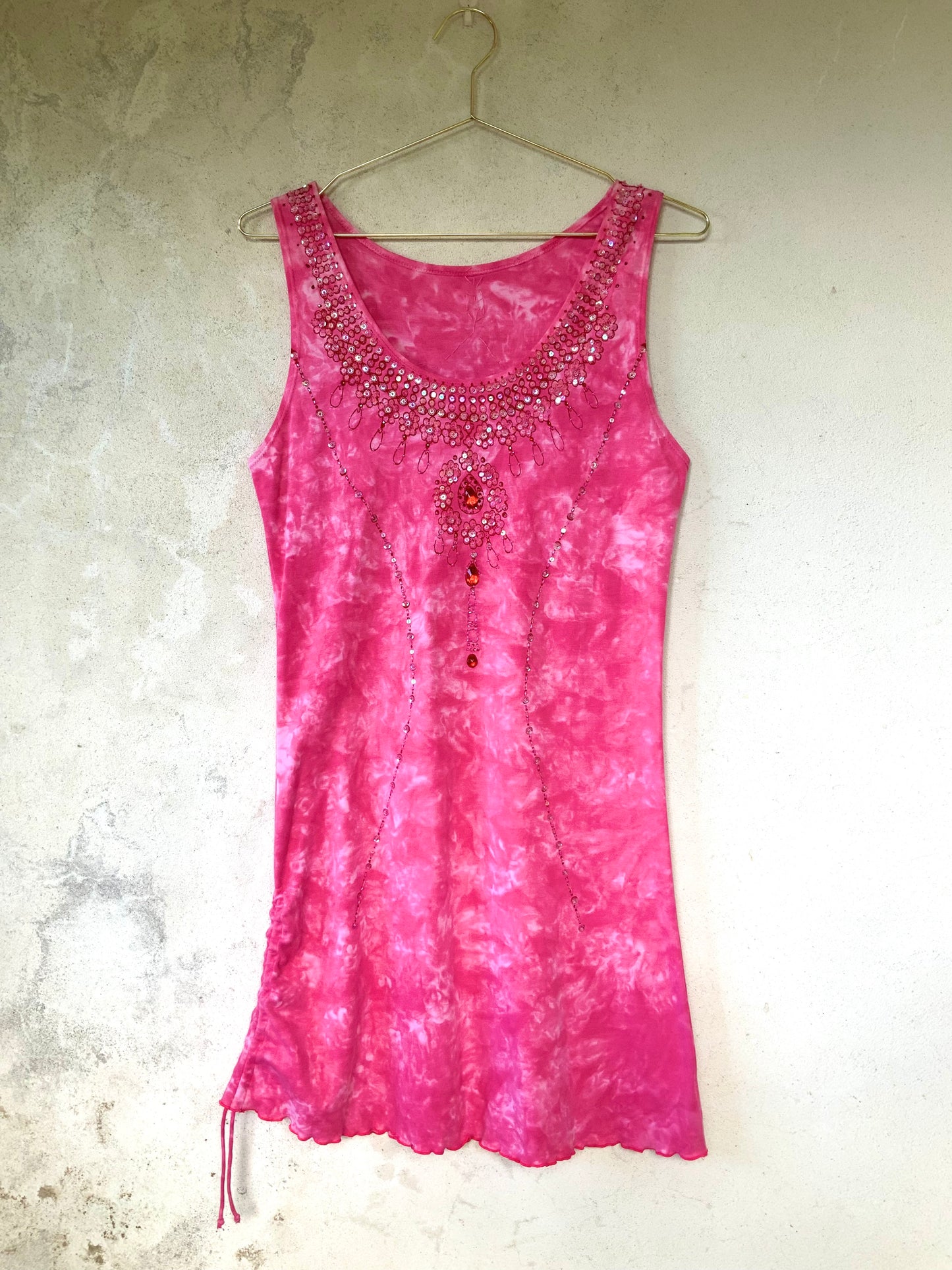 Mini robe tie&dye rose  et strass