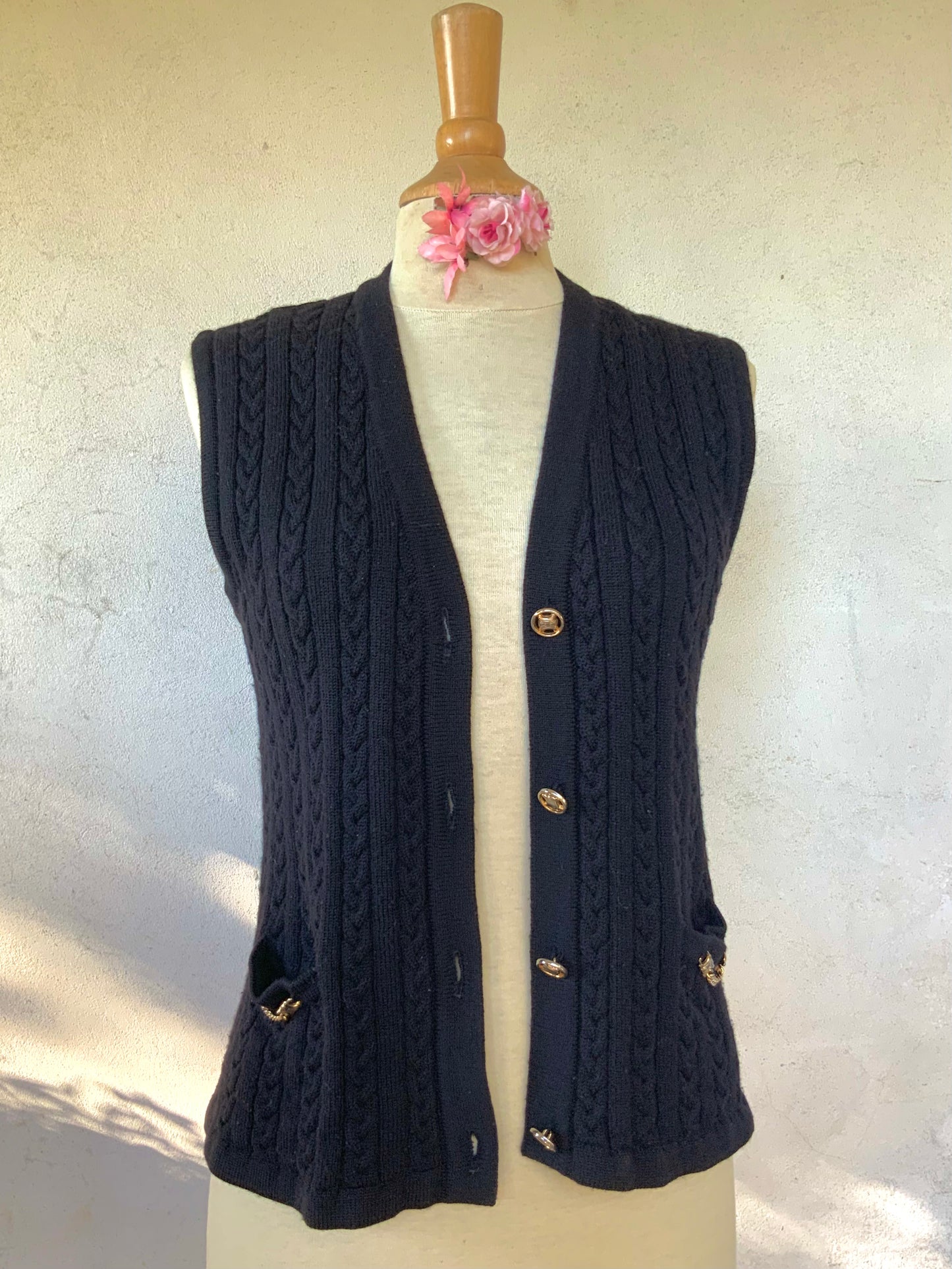 Gilet boutonné noir Céline Vintage