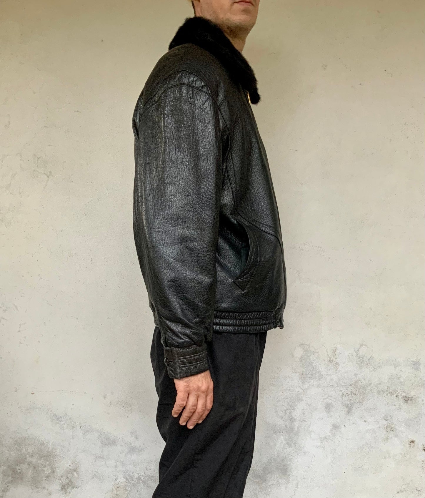 Blouson cuir pécari noir et col vison ZILLI vintage