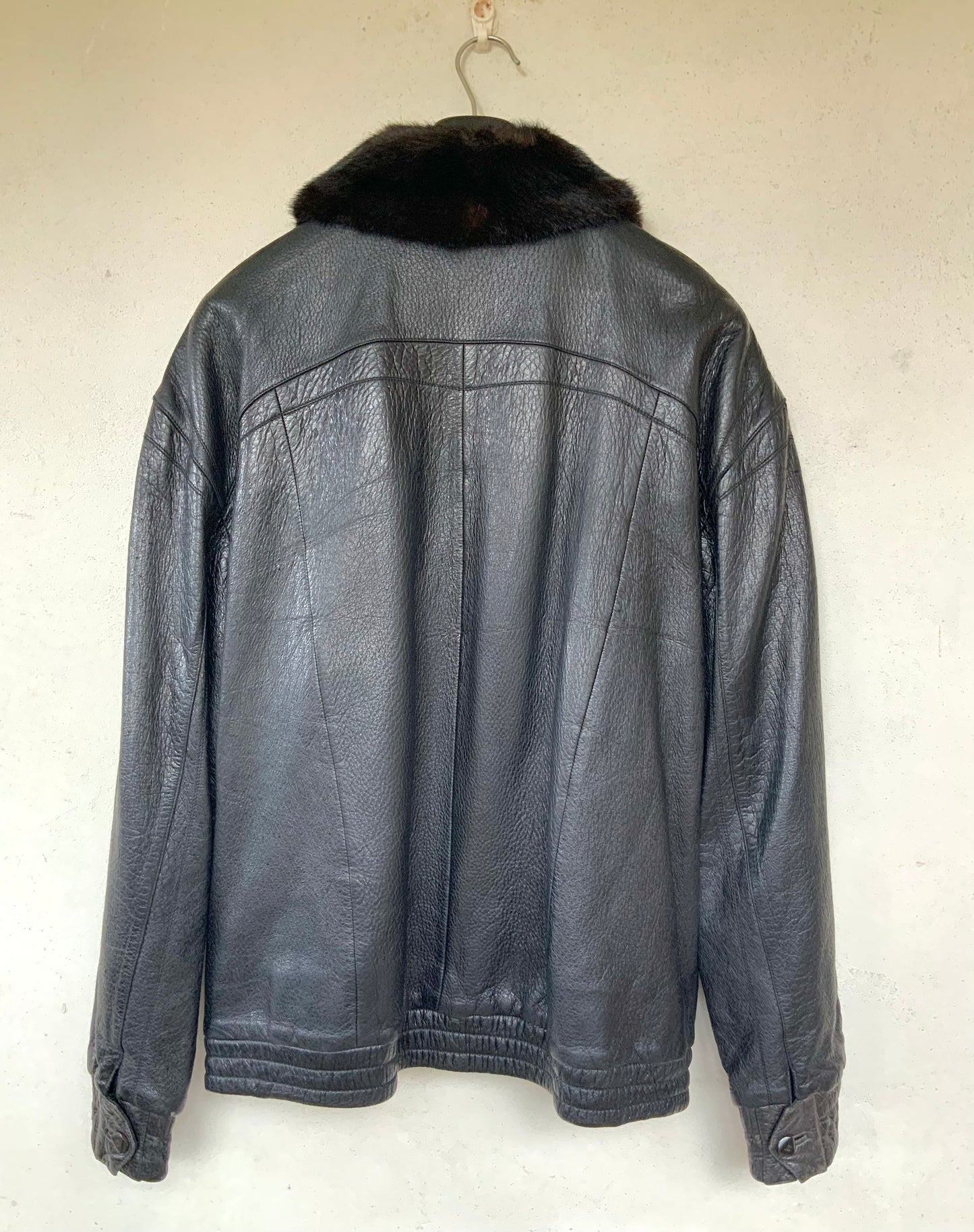 Blouson cuir pécari noir et col vison ZILLI vintage