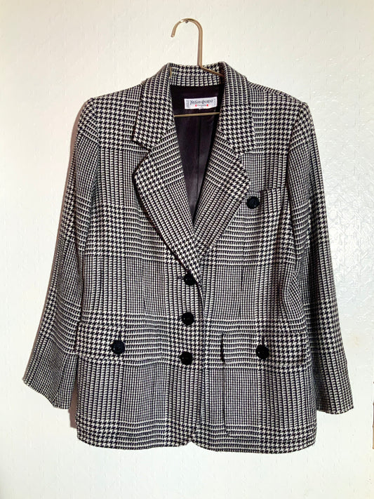 Veste Prince de Galles noir et blanc Yves Saint Laurent vintage