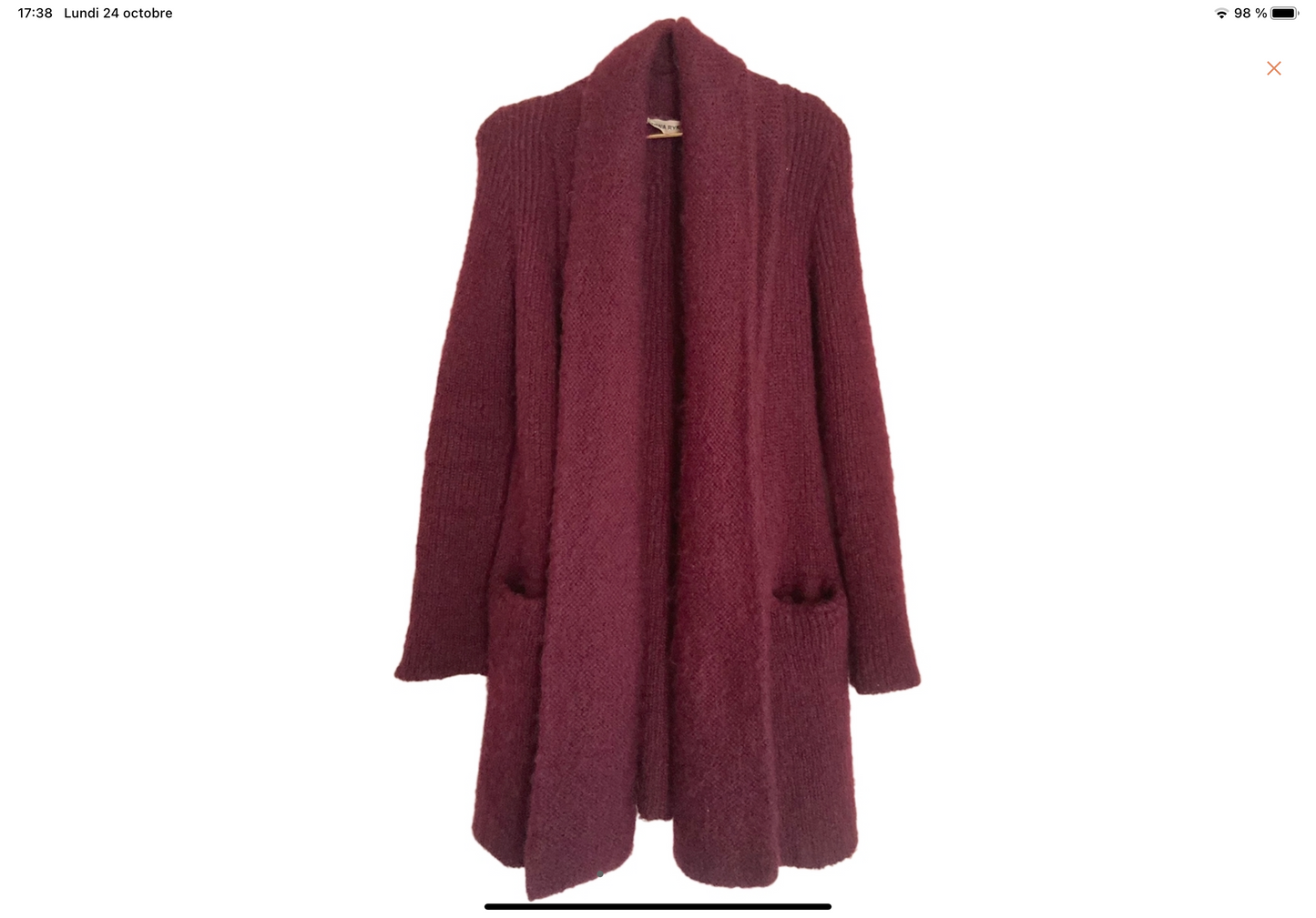 Gilet long en maille bordeaux Sonia Rykiel Vintage