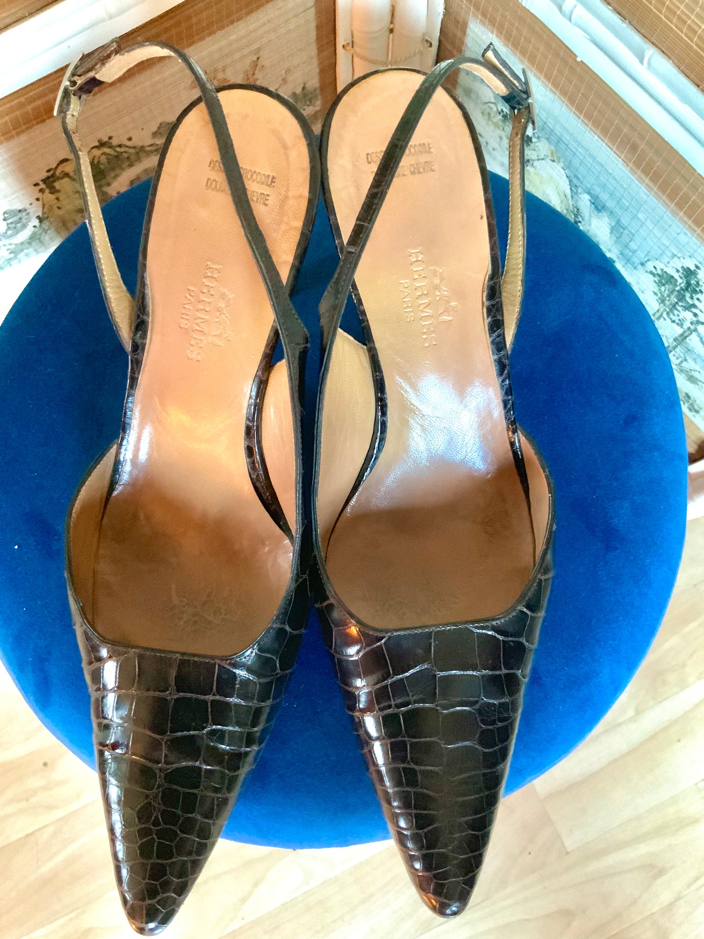 Escarpins slingback marron Hermès Vintage