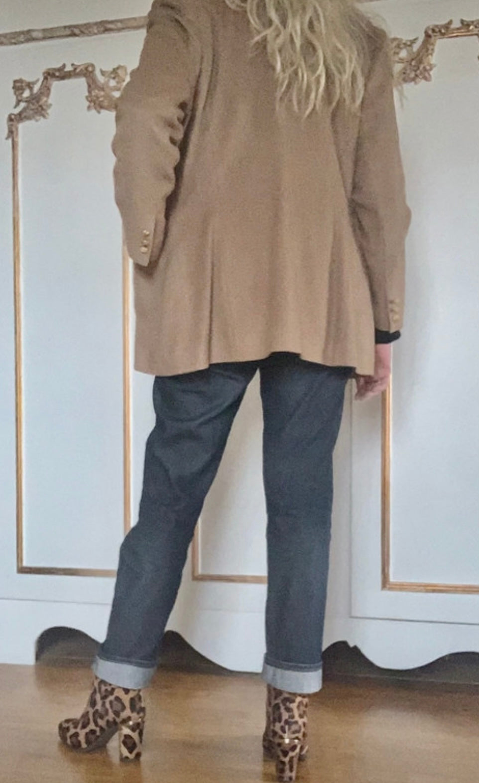 Blazer croisé camel laine et soie Vintage